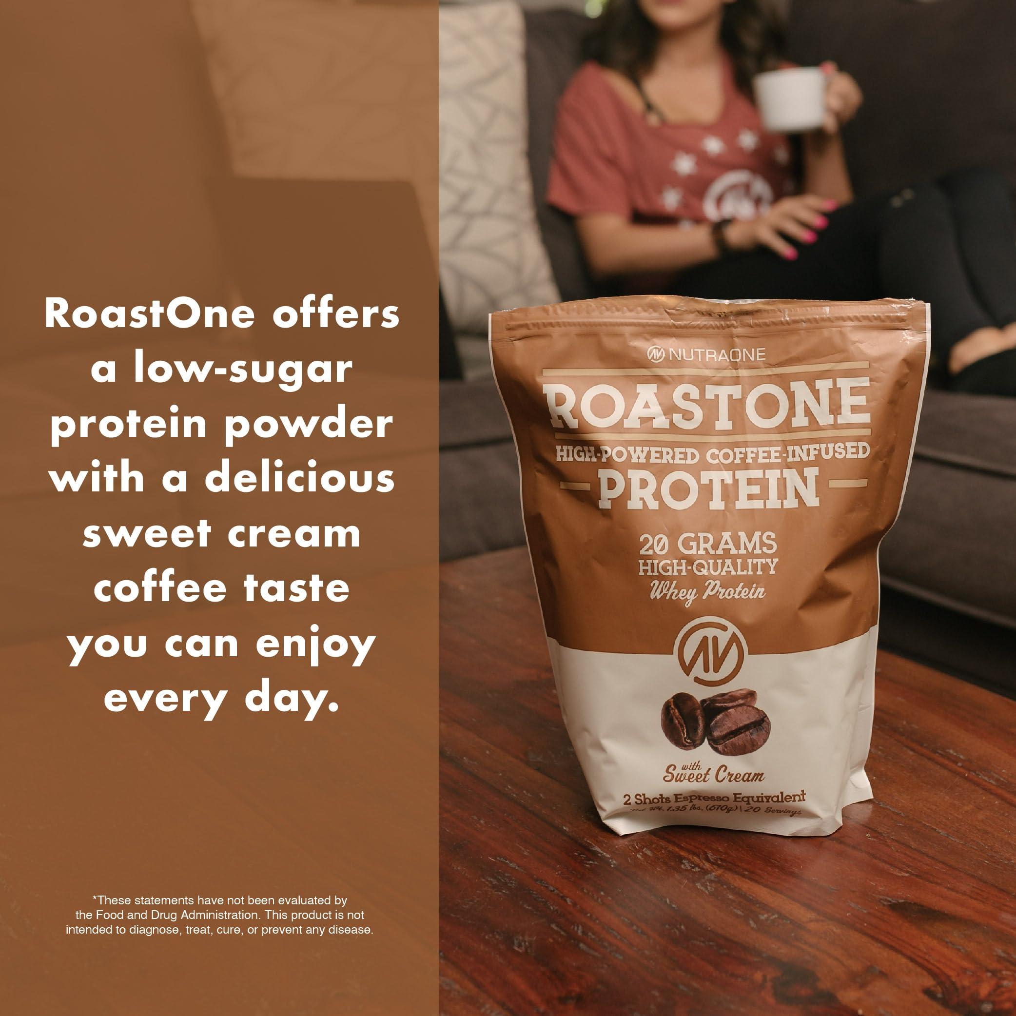 NutraOne Nutrition NutraOne RoastOne Coffee Protein Powder Coffee Infused Whey Protein Powder for Energy & Focus, 160mg Caffeine and 20g Protein (Sweet Cream 1.35 lbs.)