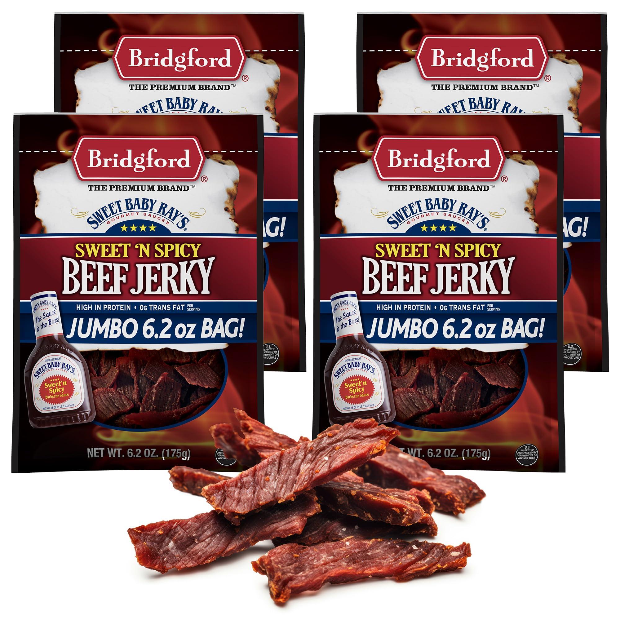 Bridgford Bridgford Sweet Baby Rays Beef Jerky Sweet N Spicy 6.2 oz Pack of 4 - High Protein Sweet and Spicy Beef Jerky for Your Dietary Preference - Ready-to-Eat Spicy Beef Jerky for On-the-Go Snacking