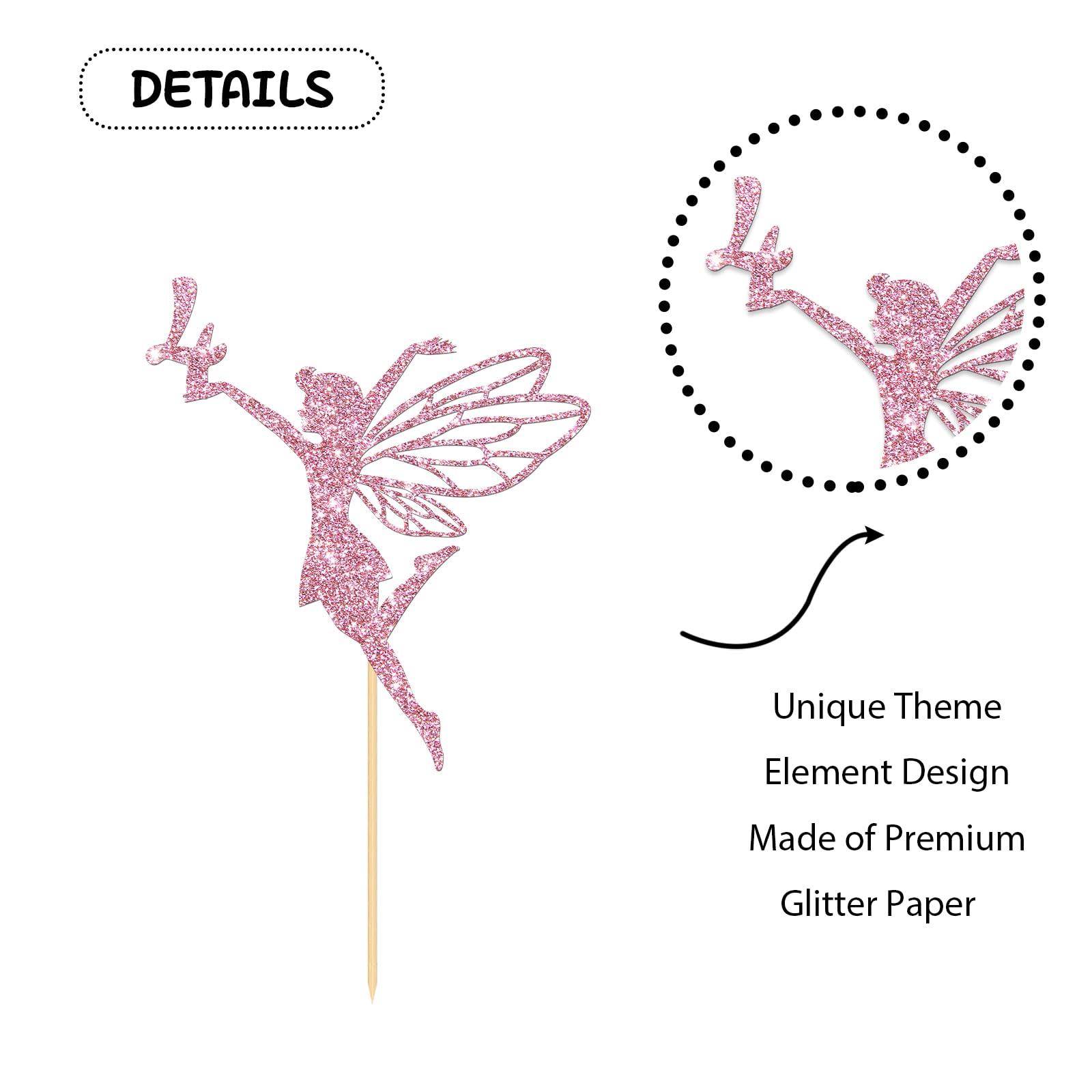 Halodete Halodete Fairy 4th Birthday Cake Topper, Girl\'s 4th Birthday Cake Topper, Four Years Old Birthday - 4th Anniversary Party Cake Decorations Pink Glitter