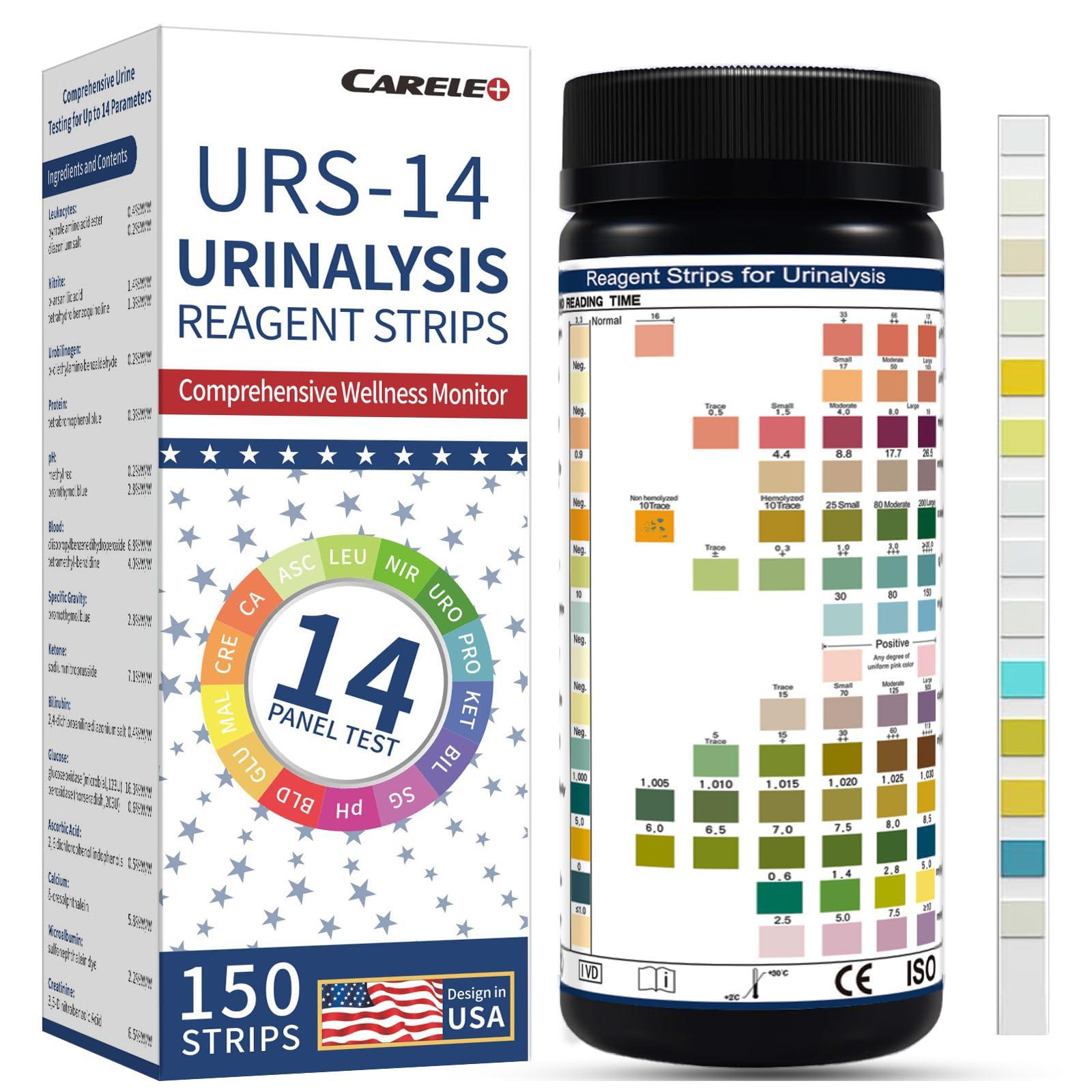 InsTesio 14-Panel Urine Test Strips - 150ct, Comprehensive Urinalysis for Men & Women, Detects UTI, pH, KET, Prot, SG, BIL, GLU, CRE, BLO, and More - Ideal for Home Use