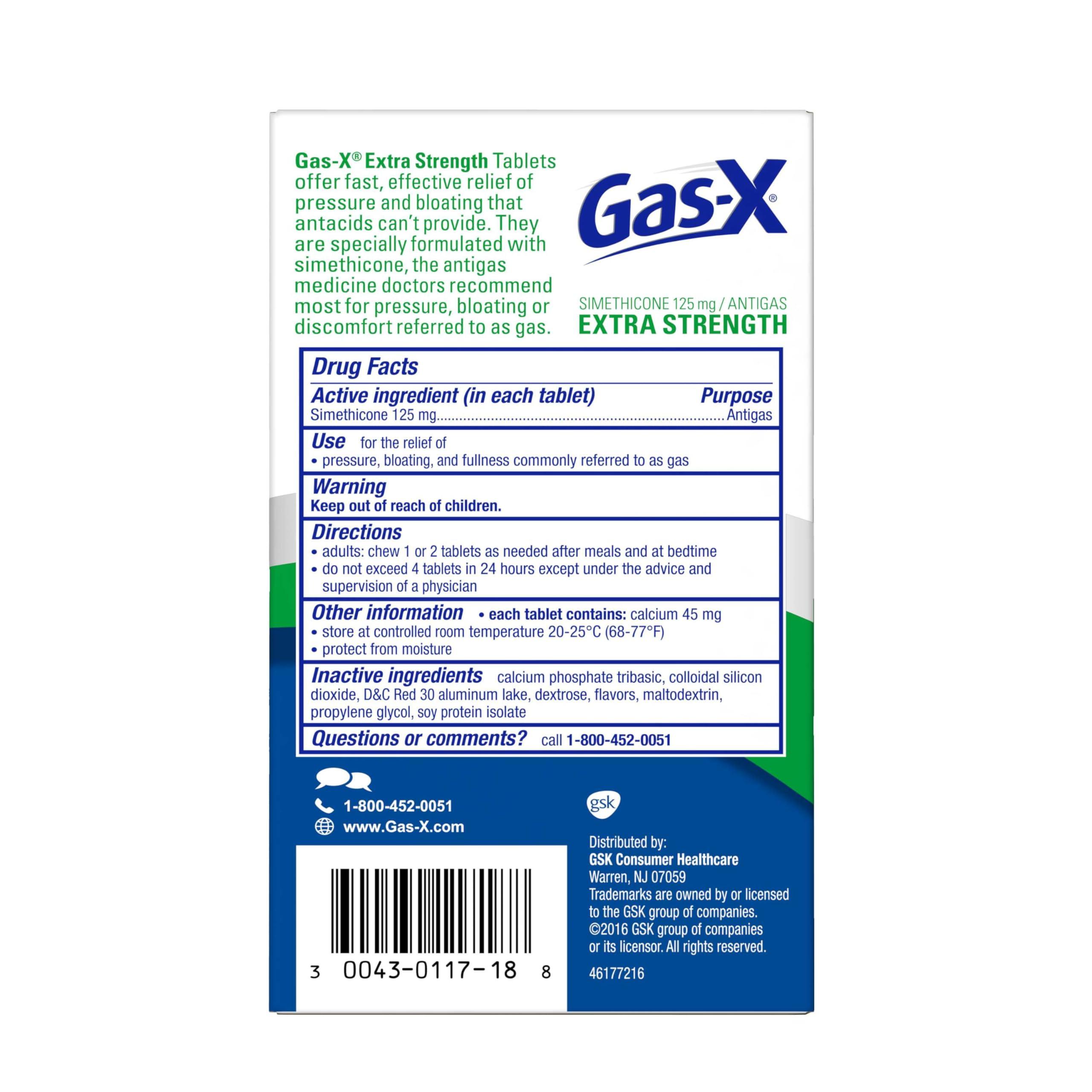 Gas-X Gas-X Extra Strength Chewable Gas Relief Tablets with Simethicone 125 mg, Cherry - 18 Count (Pack of 2)