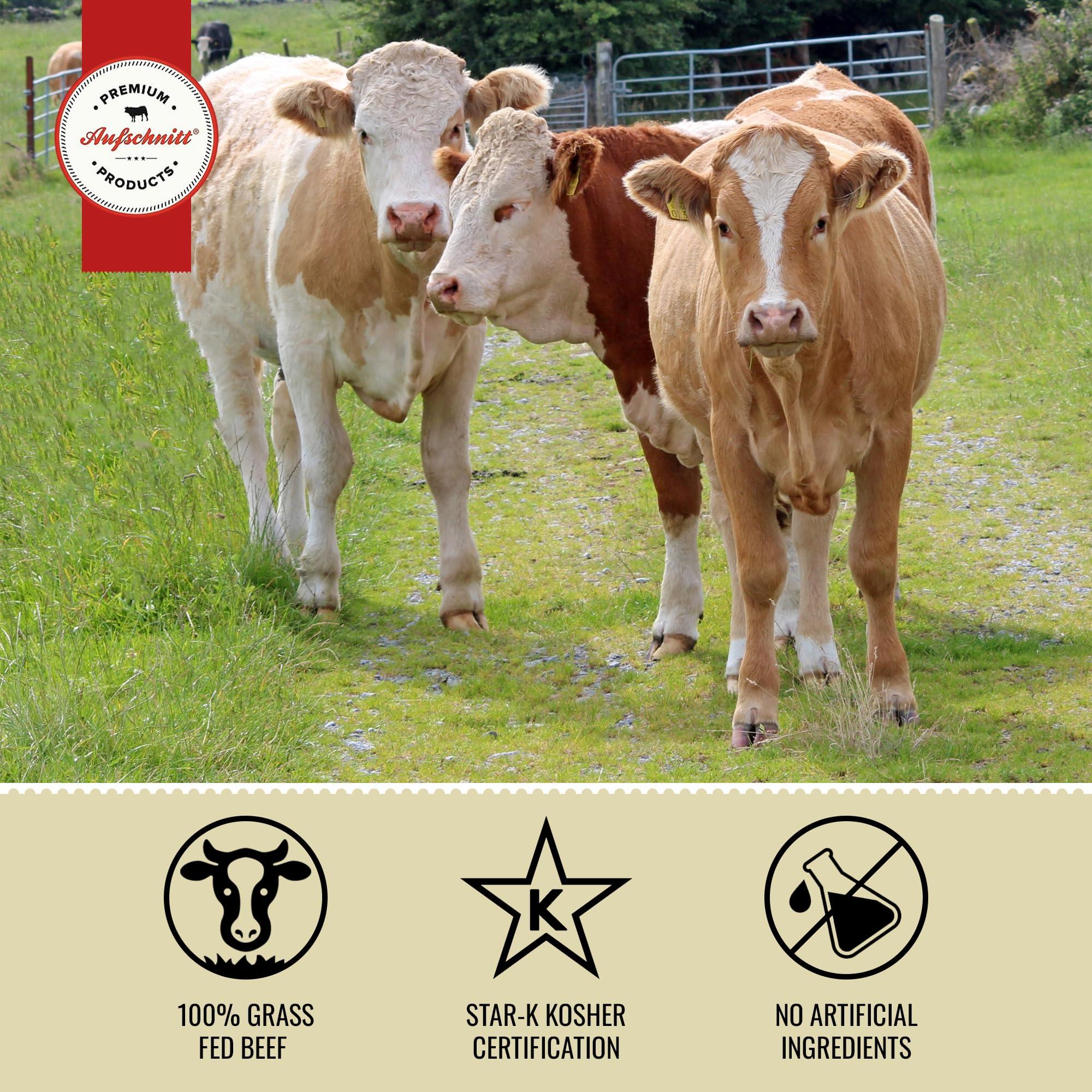 Premium Aufschnitt Products Aufschnitt Grass Fed Beef Jerky - Low Sodium, Certified Kosher - Made in USA - Keto & Halal Friendly - 24 Pack, Original