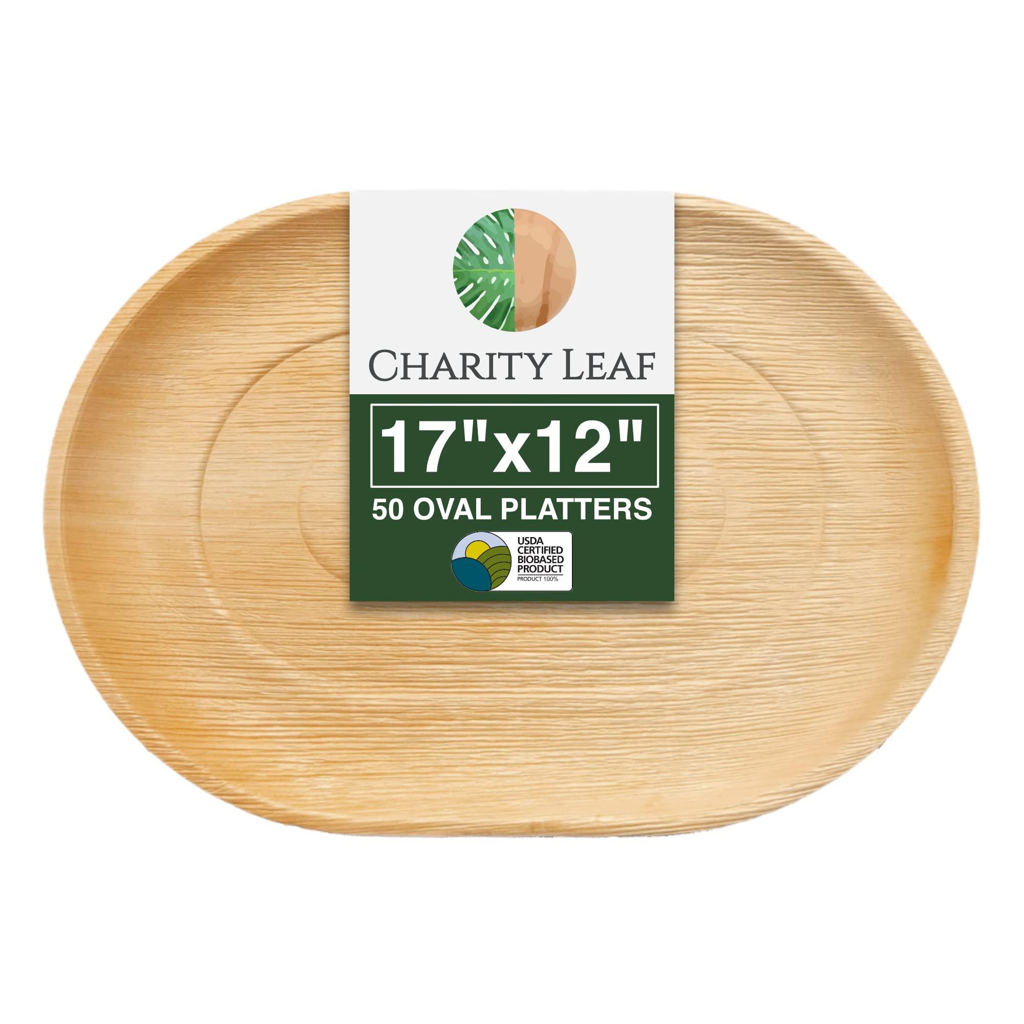 Charity Leaf Charity Leaf Disposable Palm Leaf 17\" x 12\" Trays (50 pieces) Bamboo Like Serving Platters, Disposable Boards, Eco-Friendly Dinnerware For Weddings, Catering, Events