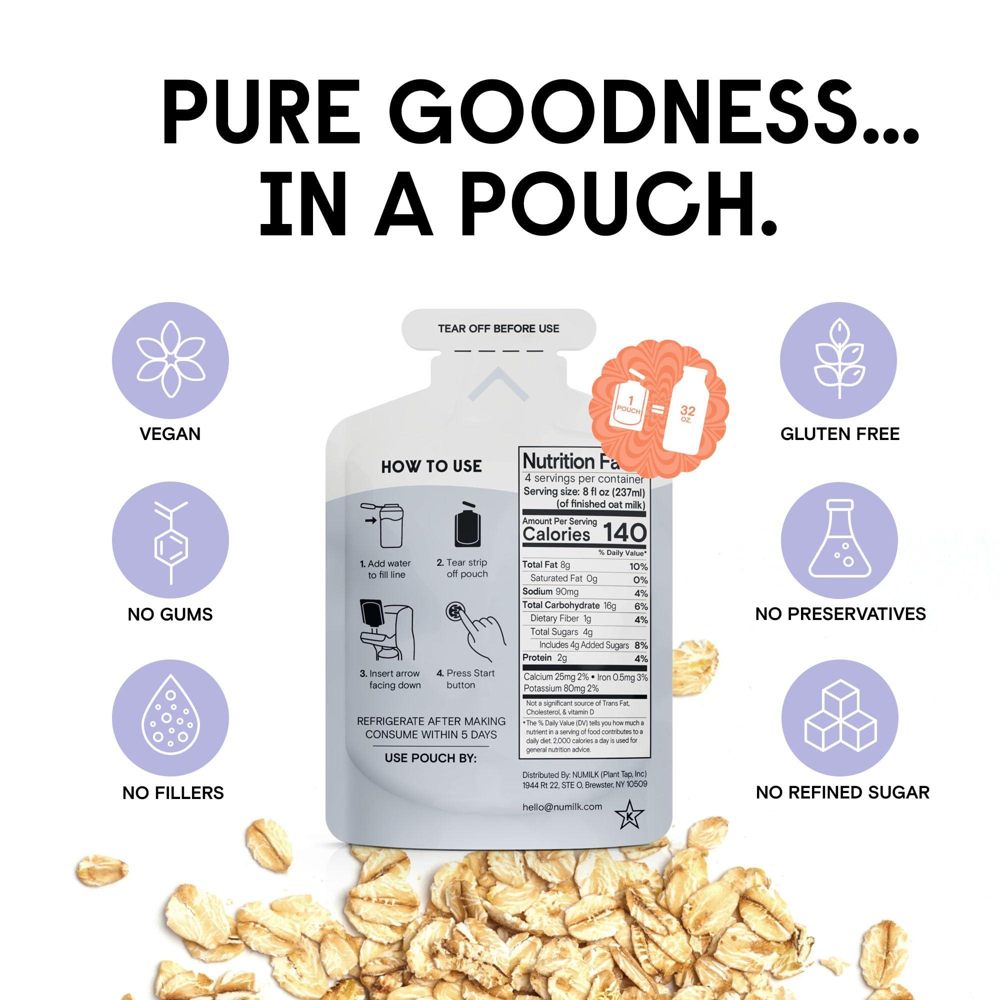 Numilk Numilk Pouches - Original Oat - Creamy Plant-Based Milk in Seconds - Easy-to-Use with the Numilk Nut Milk Maker Machine - Dairy Free Milk Beverage - One Pouch Makes 32oz - 4-Pack