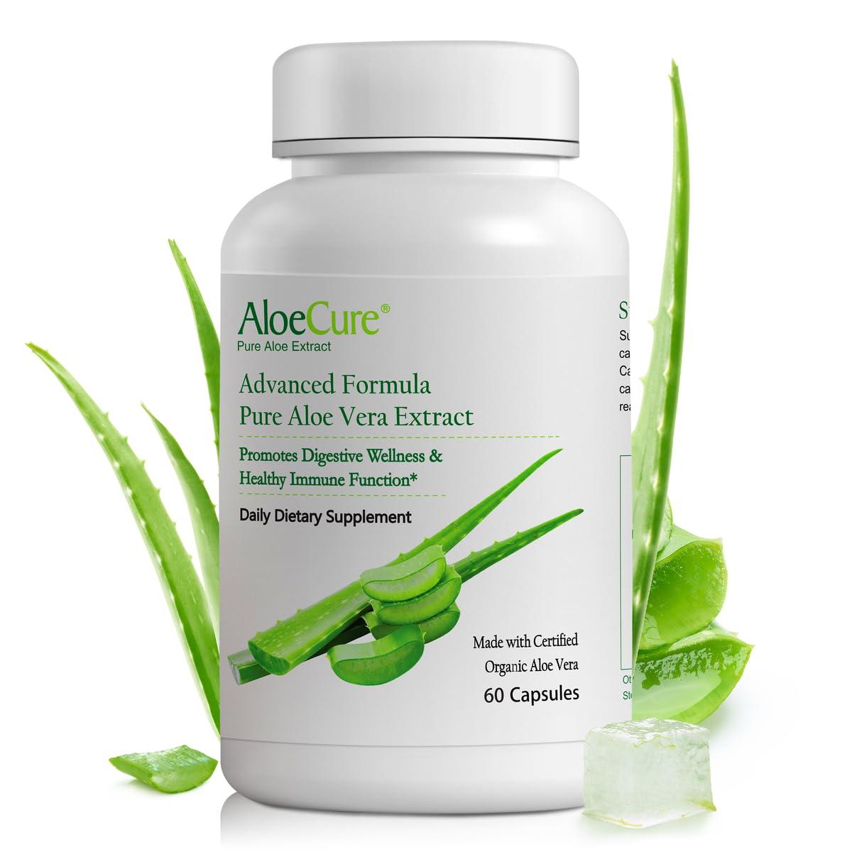 AloeCure AloeCure Organic Aloe Vera Capsules, 130,000mg Inner Aloe Leaf Equivelant per Serving, Support Gut Health & Digestive Comfort, Stomach Acid Buffer, Natural Immune Supplement, Aloin Free, 60 Capsules