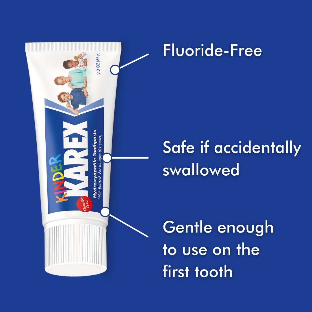 KAREX Kinder Karex Hydroxyapatite Kids Toddler Toothpaste 2.3 Ounce (Pack of 3), Fluoride Free, Safe If Accidentally Swallowed