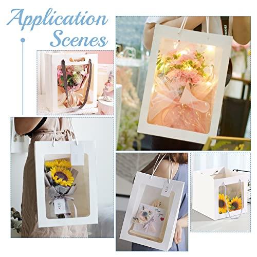BENECREAT BENECREAT 10 Packs White Kraft Paper Bag with Clear Window 8x6x4 Gift Bags with Handle for Wedding Favor, Proposal Candy Gift Packing