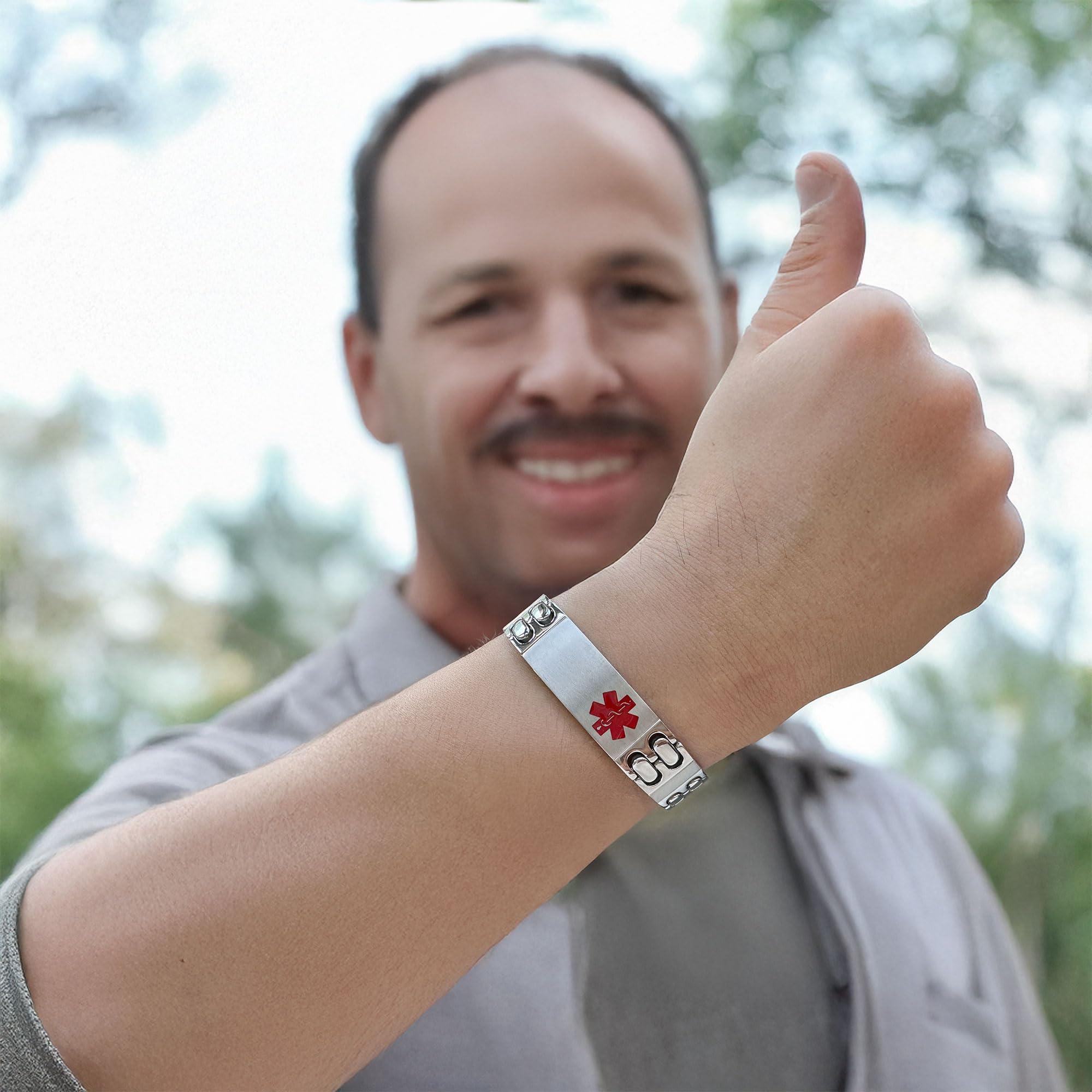 LinnaLove LinnaLove Free Engraving Titanium Medical Alert id Bracelets for Men(8.5")