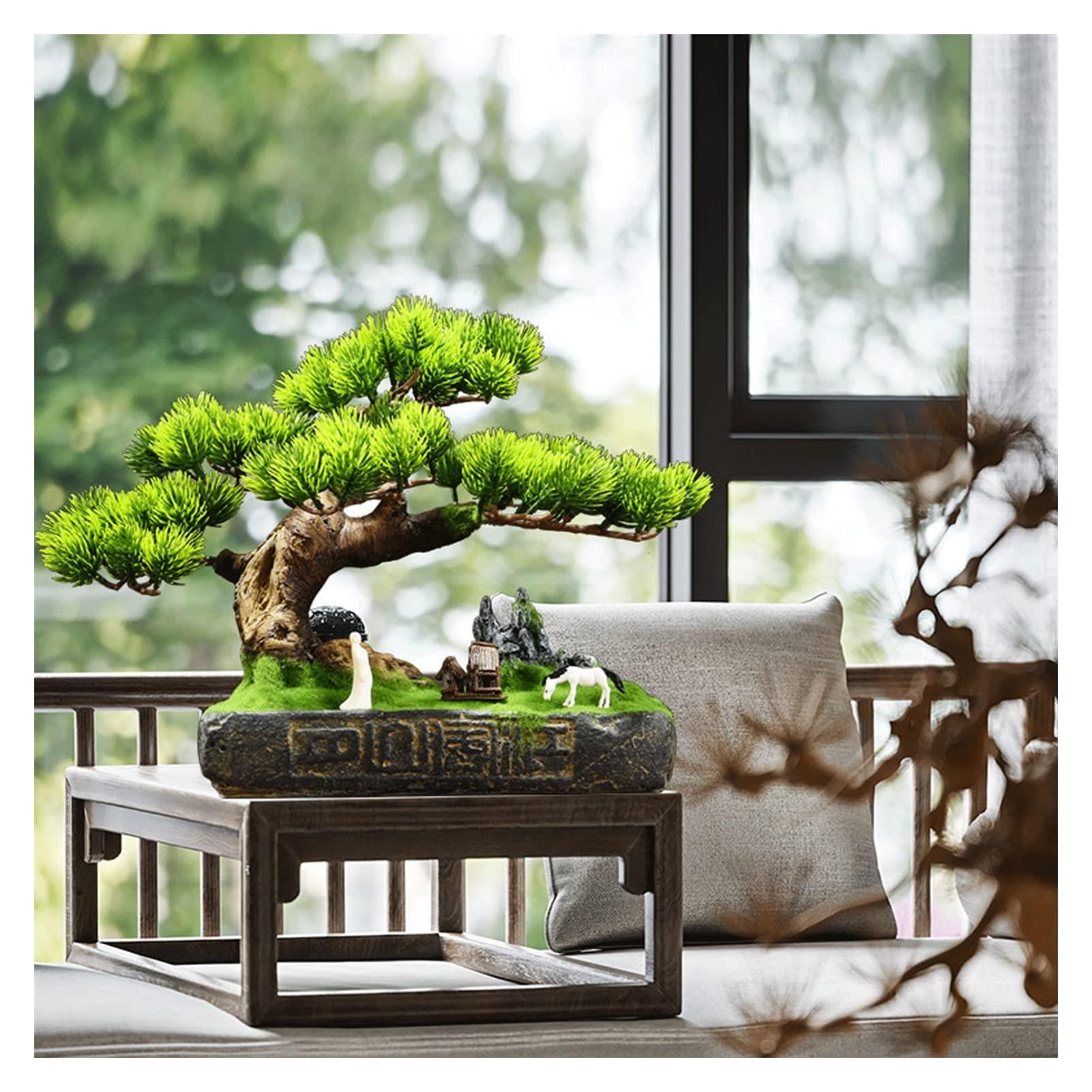 HASMI Fake Plants Artificial Bonsai Pine Tree Fake Plants Room Decor for Bedroom Aesthetic and Home Farmhouse Bathroom Decor, Height 11 Inchwith Cleaning Brush Bonsai Tree