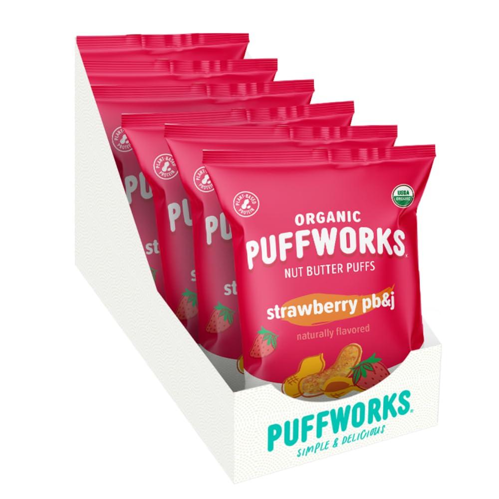 Puffworks Puffworks Strawberry PBJ Organic Peanut Butter Puffs, 1.2 Ounce (Pack of 6), Plant-Based Protein Snack, Gluten-Free, Vegan, Kosher