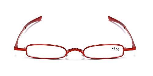 SOOLALA SOOLALA Compact Slim Reader Folding Reading Glasses w/Pen Clip Case, Red, 2.5