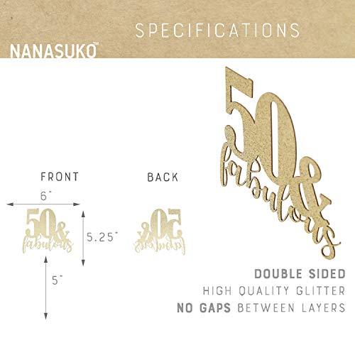 NANASUKO NANASUKO 50th Birthday - 50 & fabulous - Double Sided Gold Glitter - Premium quality Made in USA