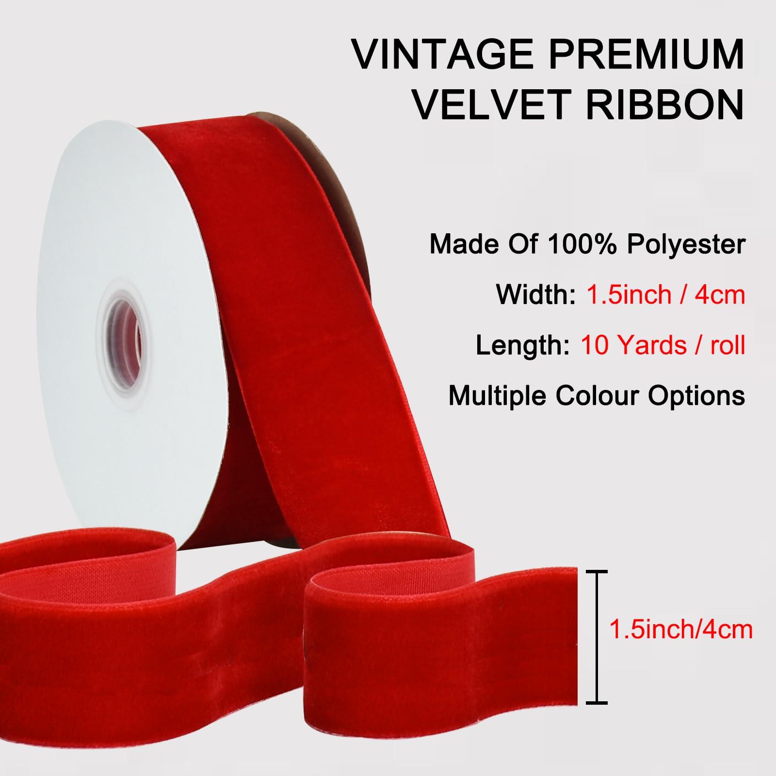 TONIFUL TONIFUL Red Velvet Ribbon 1-1/2 Inch x 10yds, Vintage Velvet Ribbons, for Christmas Wreath Decoration Handmade Craft Ornaments Gift Wrapping & Bow Making, Valentine\'s Day Wedding Bouquet Packaging