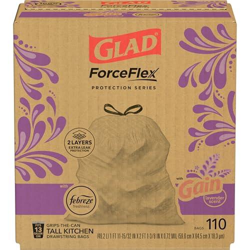 Glad Glad ForceFlex Tall Kitchen Trash Bags, 13 Gal, Gain Lavender, 110 Ct, Pack May Vary