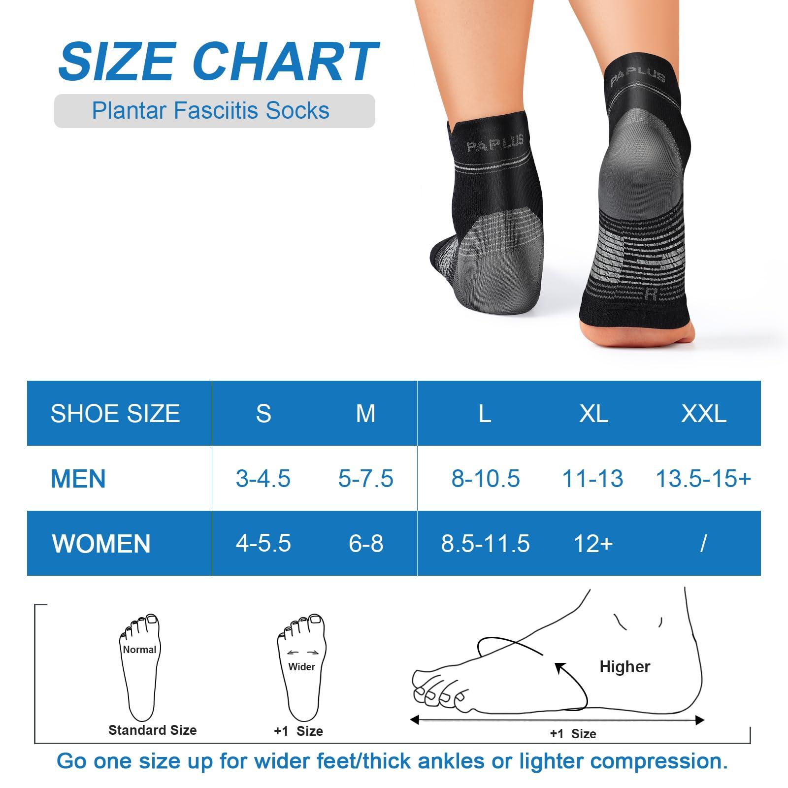 PAPLUS Plantar Fasciitis Sock (6 Pairs) for Men and Women, Compression Foot Sleeves with Arch and Ankle Support (Black, Medium)