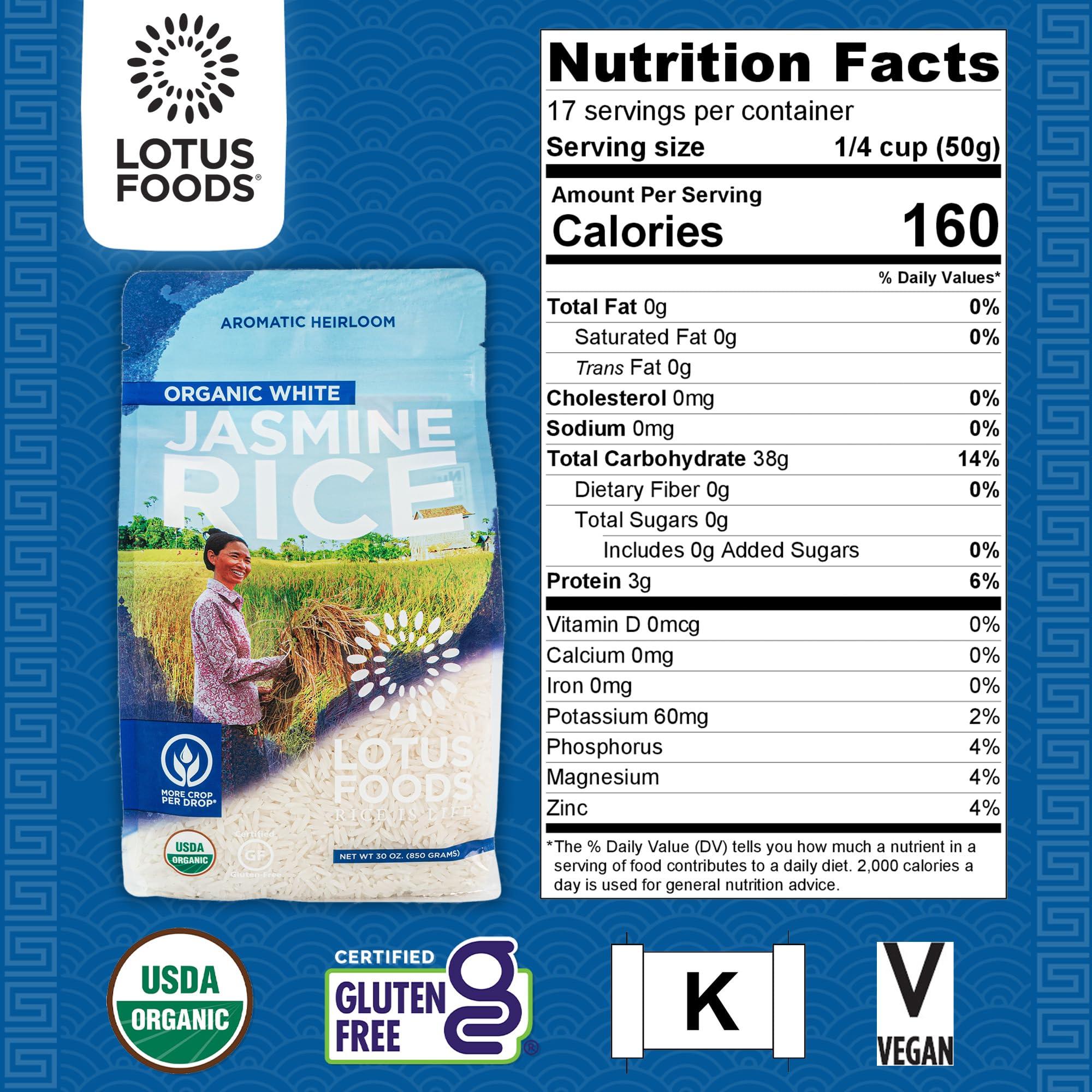 Lotus Foods Lotus Foods Organic White Jasmine Rice - Jasmine Rice, Gluten Free White Rice, Organic Rice, Long Grain Asian Sticky Rice, USDA Organic, Vegan, Gluten Free - 30 Oz (Pack of 3)