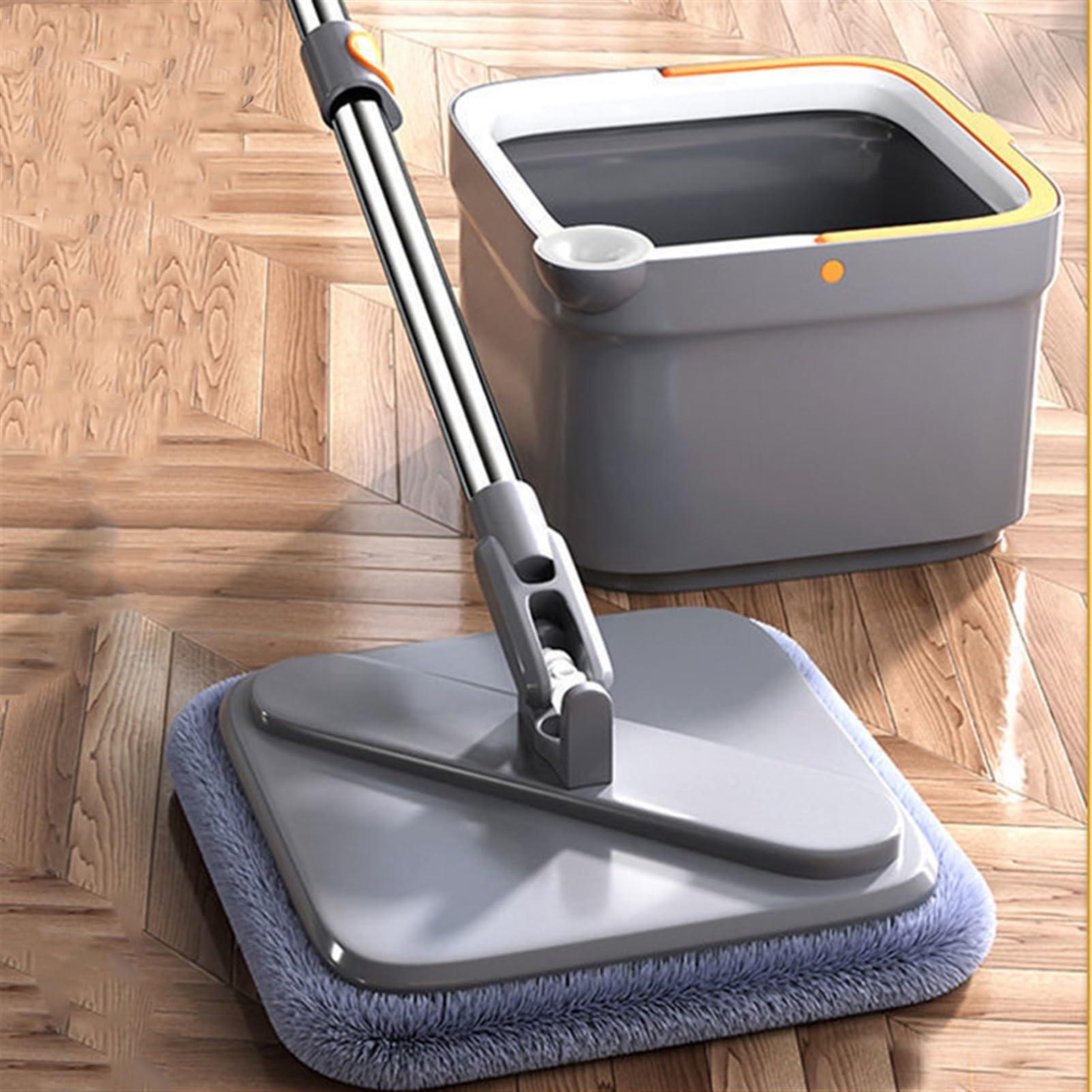 QIAAN mop Square Rotating mop and Bucket with Separate compartments for Clean and Dirty Water with self-Cleaning Feature with Microfibre Replaceable mop Pads Floor Cleaning mop mops for Floor Cleaning (Col