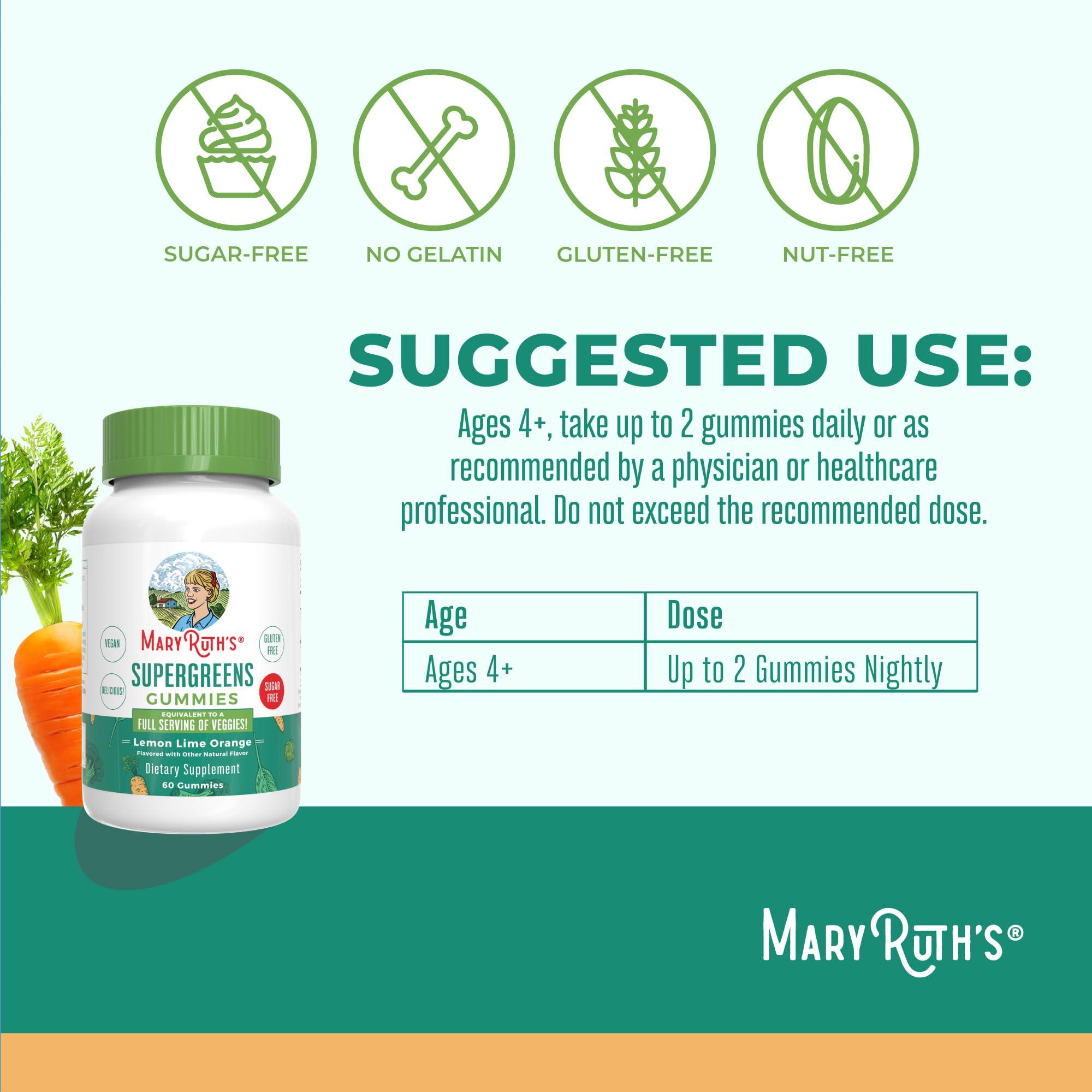 MaryRuth Organics MaryRuth Organics Super Greens Gummies | Naturally-Occurring Quercetin for Adults and Kids Ages 4+ | Sugar Free | 2g Fiber Per Serving | Vegan | No Gelatin | Pectin Based | 60 Count | 30 Servings
