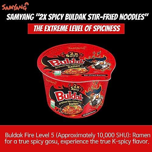 ALL.FOR.YOU. Buldak Ramen Noodles - 2X Spicy Flavor - Big Bowl 3 Pack - Spicy Ramen Noodles Samyang Buldak Ramen Korean Spicy Hot Chicken Stir-Fried Noodles Big Bowl Bundle with 3 ALL.FOR.YOU. Branded Chopsticks