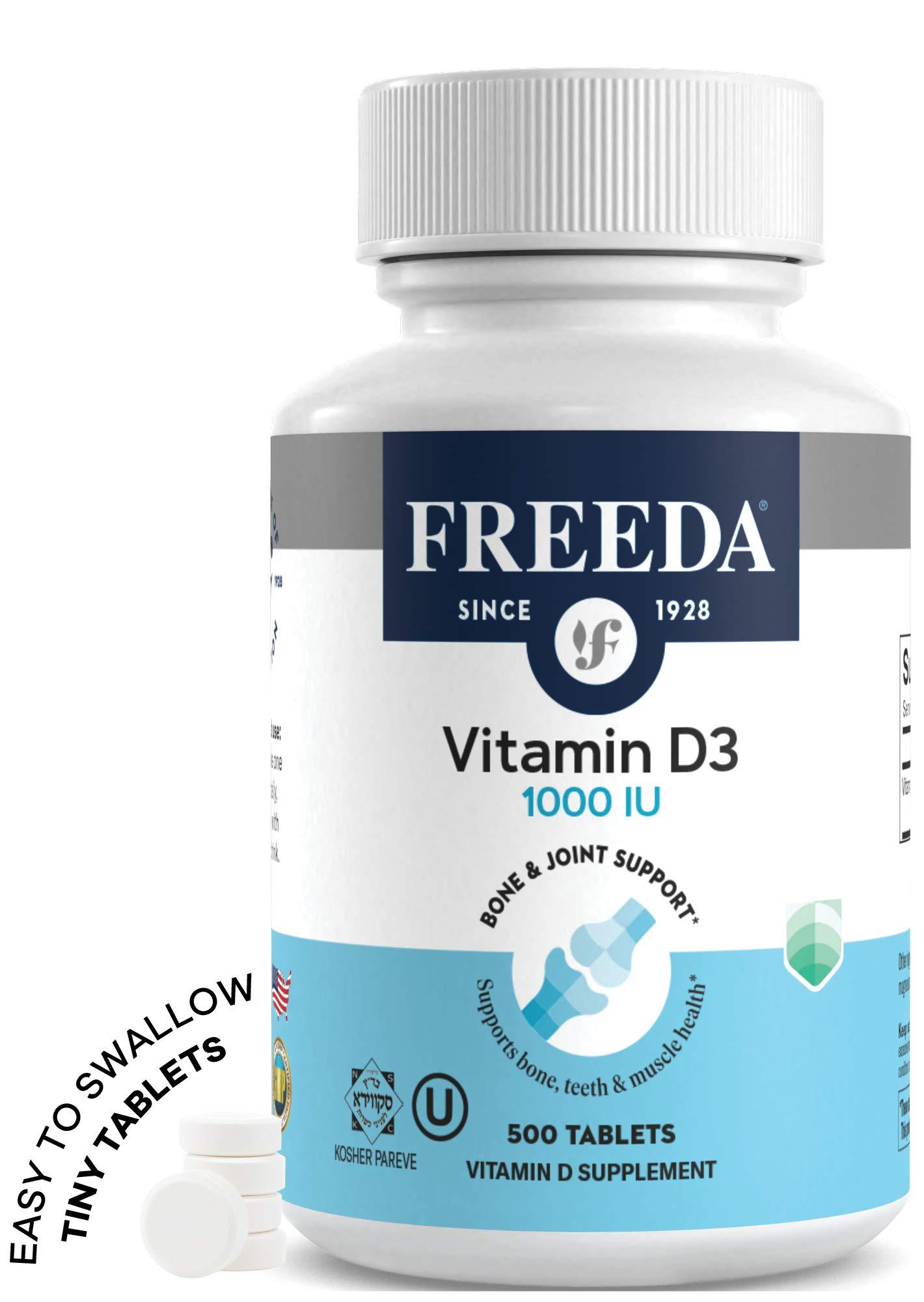 FREEDA FREEDA Vitamin D3-1000 IU - Pure High Potency Kosher Supplement Tablets - Bone and Muscle Health, Calcium Absorption, Immune Support for Men and Women* - 500 Count