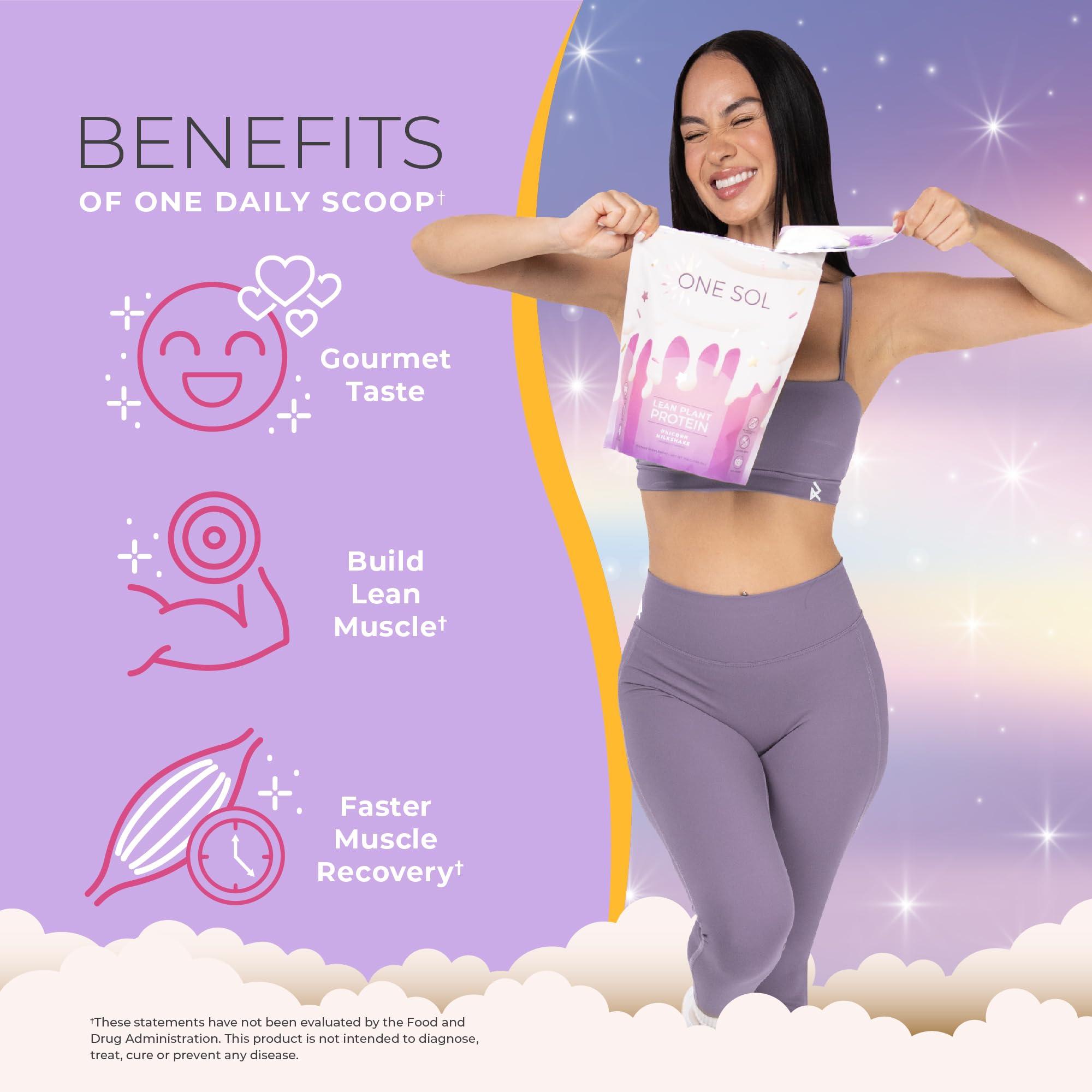 One Sol One Sol Protein Powder, Lean & Low Carb, No Bloating, Gluten Free, Lactose-Free, No Sugar Added, Soy Free, Non-GMO, 100% Plant-Based & Vegan Friendly (Unicorn Milkshake)