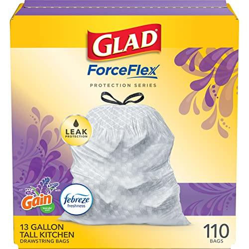 Glad Glad ForceFlex Tall Kitchen Trash Bags, 13 Gal, Gain Lavender, 110 Ct, Pack May Vary