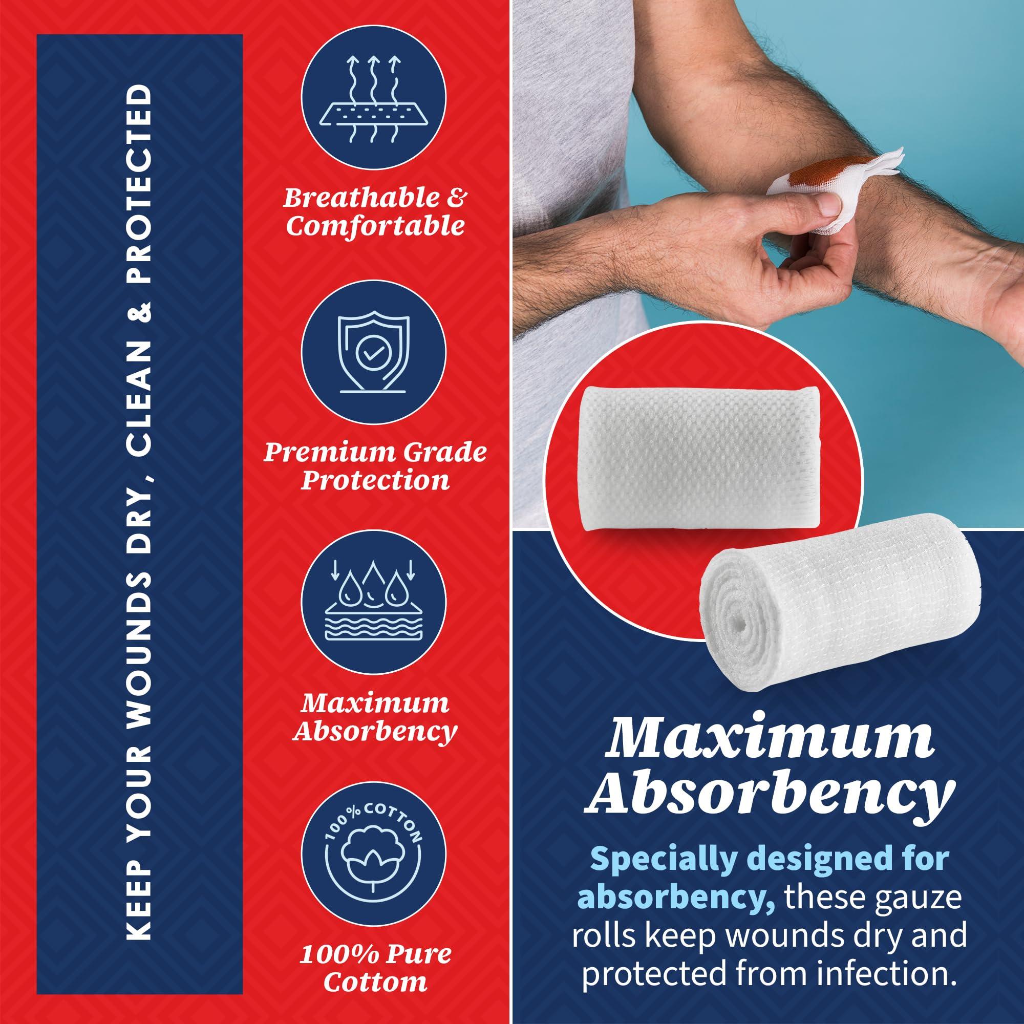 MEDca Gauze Bandage Rolls - (12 Pack) 2 in x 4.1 Yards Per Roll of Medical Grade Gauze Bandage and Stretch Bandage Wrapping for Dressing All Types of Wounds and First Aid Kit by MEDca, (2-Inch, 12 Pcs)