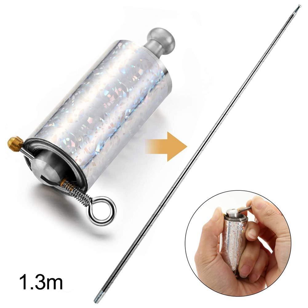 Surakey Pocket Staff Magic Telescopic Stick | Elevated Staff Stick I Collapsible Retractable Expandable Bow Extendable Portable Expanding Metal Cane Pop Out Wands (130cm Silver)