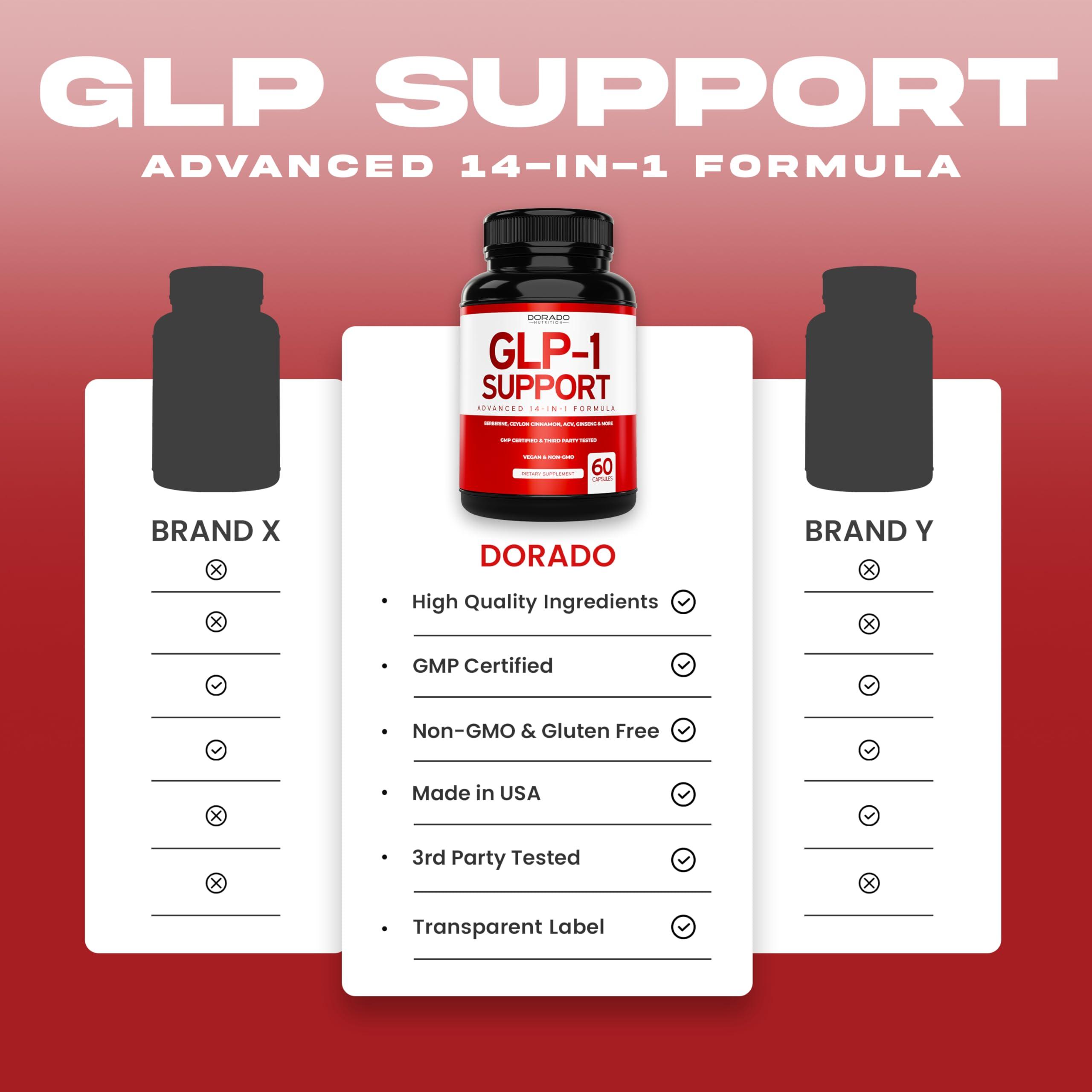DORADO NUTRITION GLP-1 Supplement 14 in 1 Formula (GLP1 Supplement with Berberine, ACV, Chromium, Ceylon Cinnamon, Turmeric & More) Support Gut Health & Metabolism - Third Party Tested, Vegan Safe & USA Made