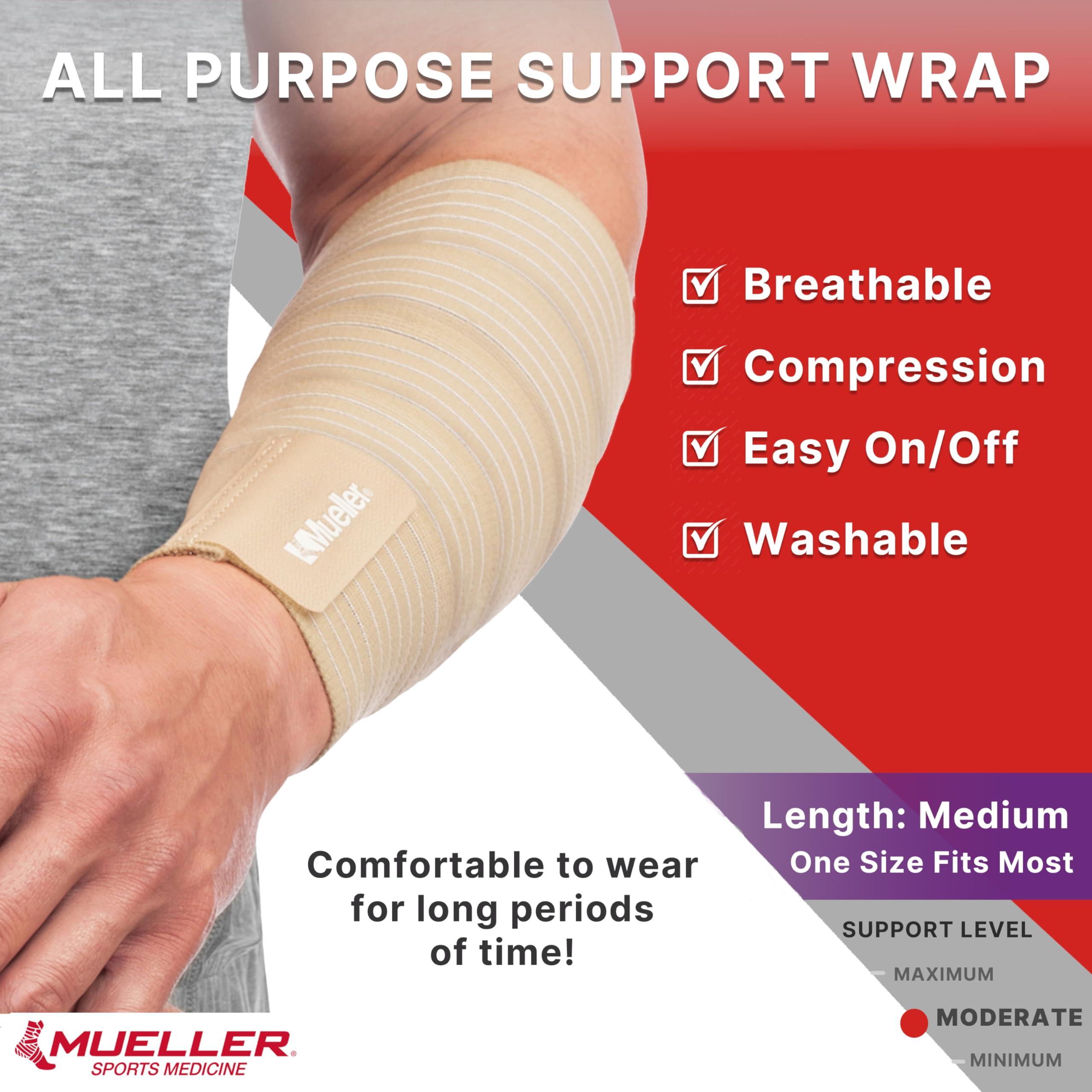 MUELLER MUELLER Sports Medicine All-Purpose Support Wrap for Men and Women, Adjustable Compression for Joint and Muscle Support, Beige, Regular (Pack of 1)