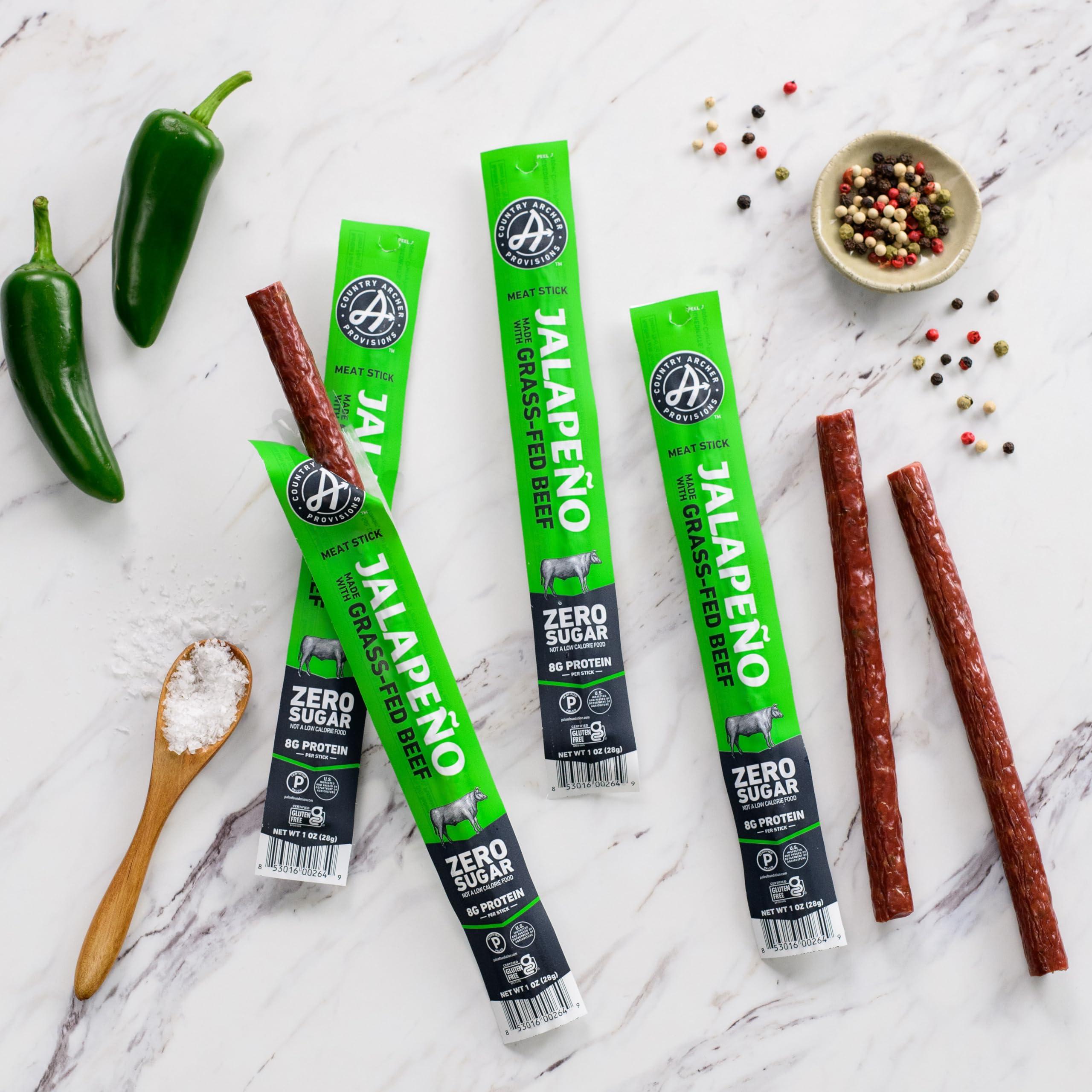 Country Archer Country Archer Beef Jerky Sticks Jalapeno - Grass Fed Beef Sticks Individually Wrapped, Beef Sticks Bulk, Beef Jerky Snack Packs, Gluten Free, Paleo, Keto, Sugar Free - 1 oz Meat Sticks (Pack of 18)