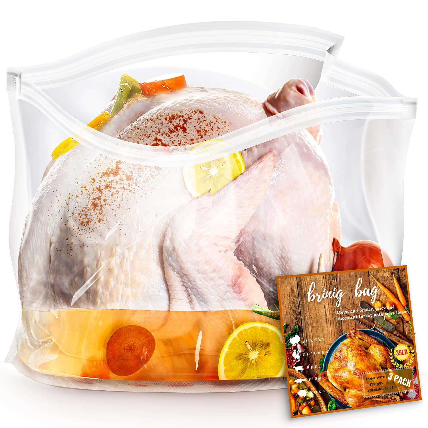 Venrothy Brining Bags for Turkey, 3 Pack, 26"×22", Extra Large Turkey brine bag Holds up 35lb, Thickened Brining Bag with 3 Cotton Strings, Double Zip-lock Seal Brine Bags for Turkey, Chicken, Beef, Pork, Ham