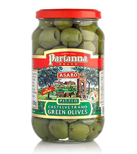 Al Amin Foods Partanna Asaro Castelvetrano Pitted Green Olives 2 Glass Jars Net Wt Jar 9 oz each.