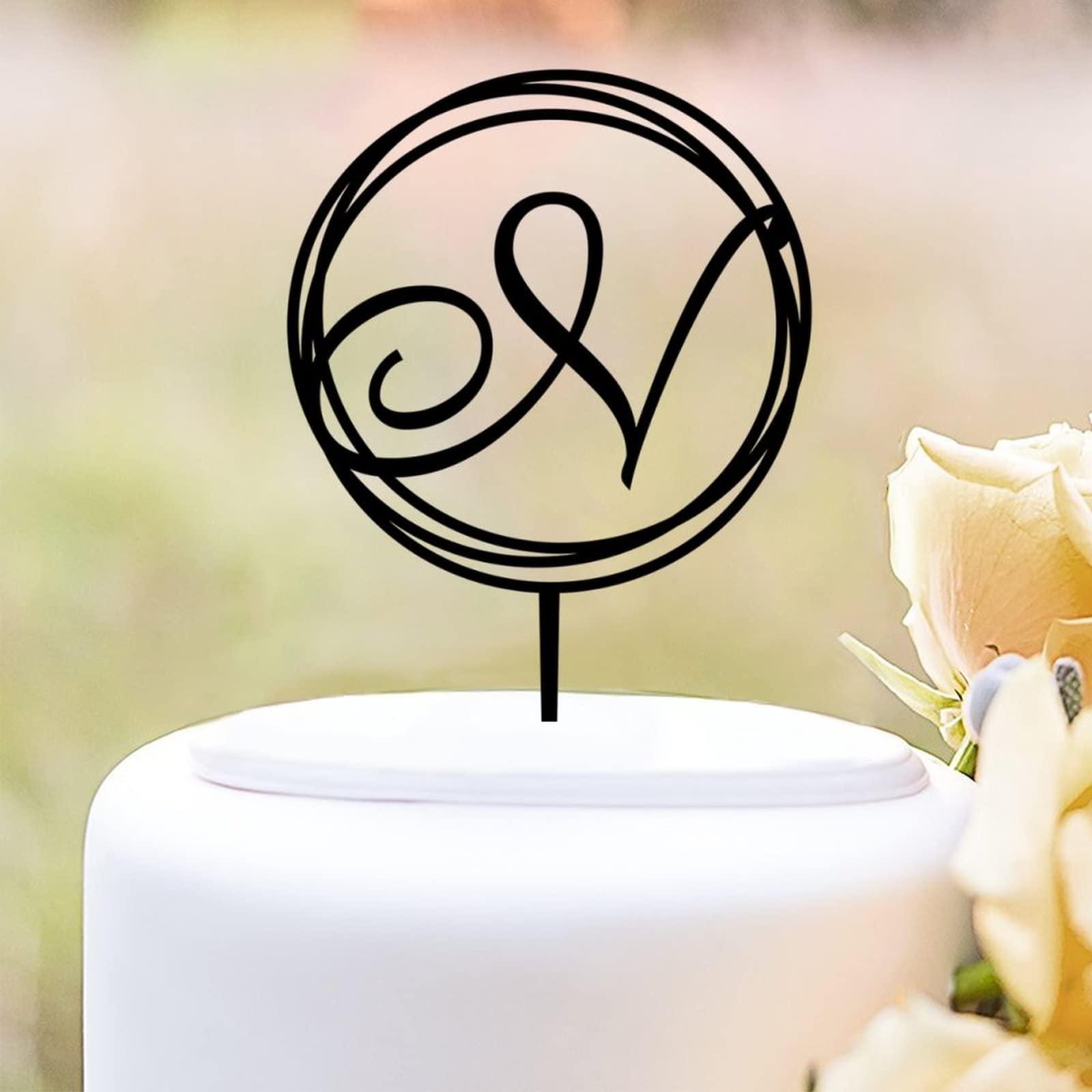 buythrow Black Wedding Cake Toppers Initials N,Personalized Monogram Cake Topper,Wedding Decor, for Engagement Birthday Bridal Shower Wedding Party Decorations