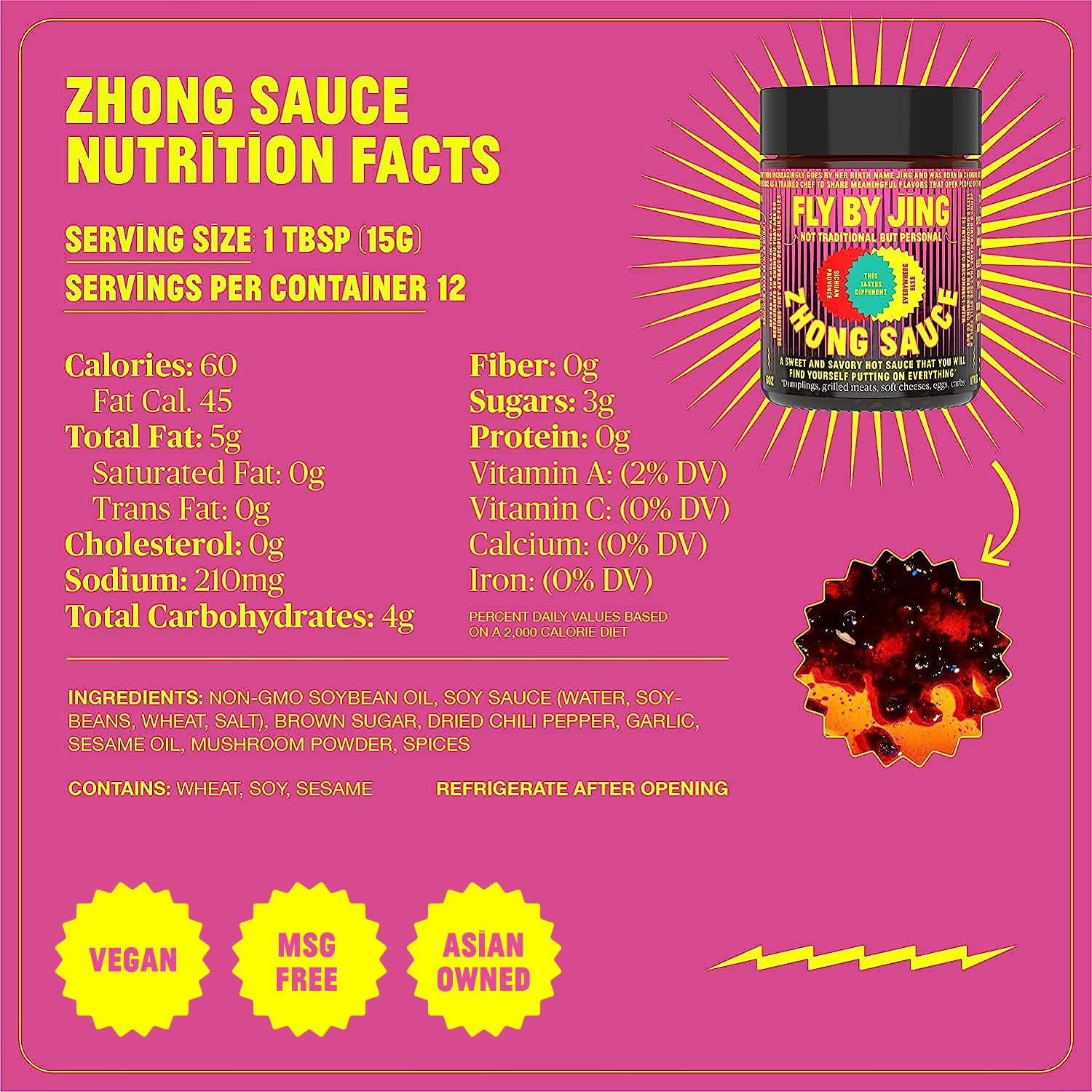 FLYBYJING FLYBYJING XL Spicy Sweet Chili Sauce - Perfect for Noodles, Meats, Veggies, and Dumplings - All-Natural and Vegan Zhong Sauce, Use as Marinade and Glaze, 6oz (Pack of 1)