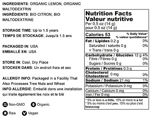 Food to Live Food to Live Organic Lemon Powder, 4 Pounds - Non-GMO, Unsulfured, Made from Raw Dried Citrus Fruit, Vegan, Bulk, Great for Baking, Juices, Smoothies, Yogurts, Contains Maltodextrin, No Sulphites