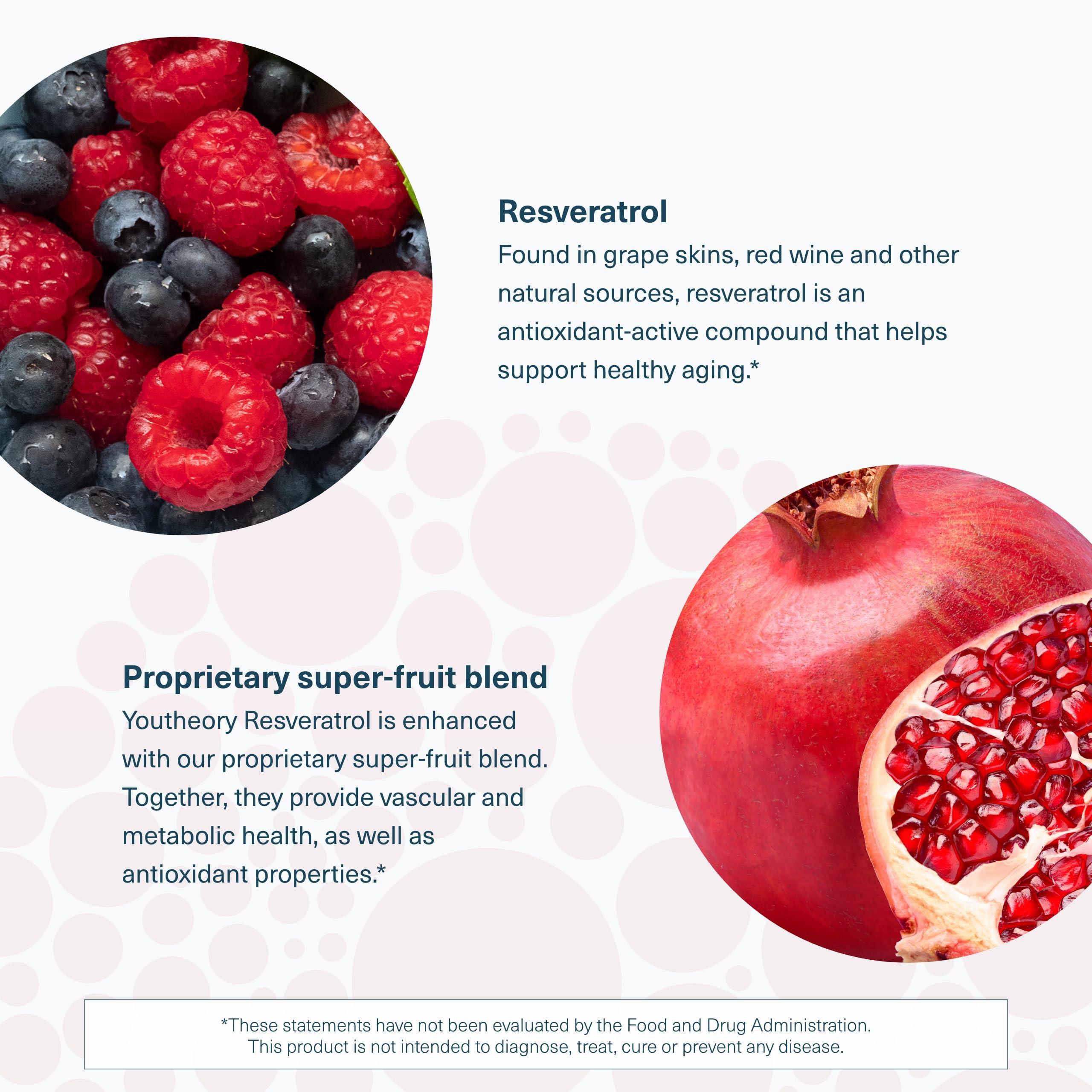 Youtheory Youtheory Resveratrol Advanced Antioxidant Formula - Premium Antioxidant Supplement with Super-Fruit Blend - Contains ResVida - Dairy, Soy & Gluten Free - 290 Tablets