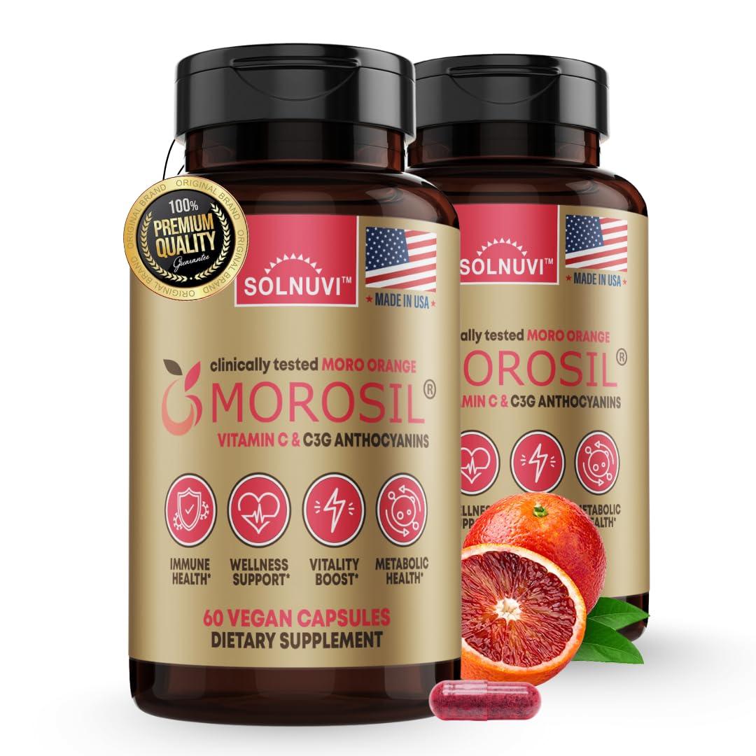 SOLNUVI Morosil Clinically Tested C3G Supplement - Metabolism, Antioxidant, Wellness Support for Men & Women - 400mg Moro Red Orange Extract - 60 Veggie Capsules - Non-GMO, Gluten-Free, Vegan-Friendly
