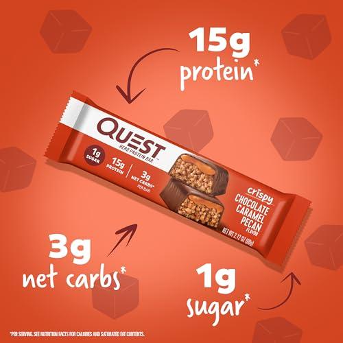 Quest Nutrition Quest Nutrition Crispy Chocolate Caramel Pecan Hero Protein Bar, 15g Protein, 1g Sugar, 3g Net Carb & Lemon Cake Protein Bars, High Protein, Low Carb, Gluten Free, 12 Count