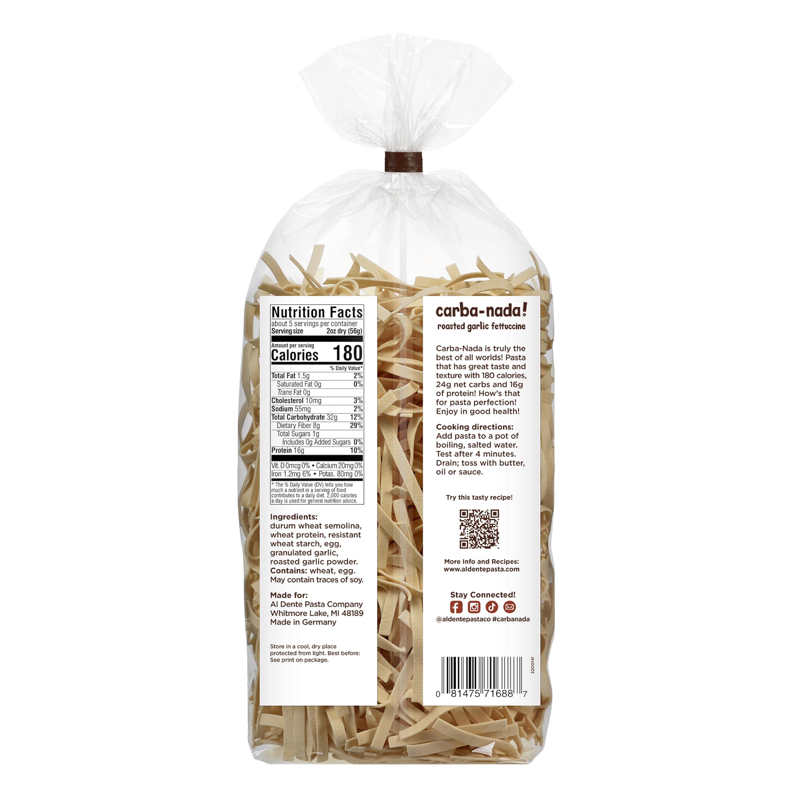 AL DENTE Al Dente Carba-Nada Variety Pack Lower Carb, High Protein Pasta. Includes Egg Fettuccine & Roasted Garlic Fettuccine. Keto-Friendly, Artisanal, Non-GMO, Cage-Free Eggs, 10oz Bags (Pack of 2).