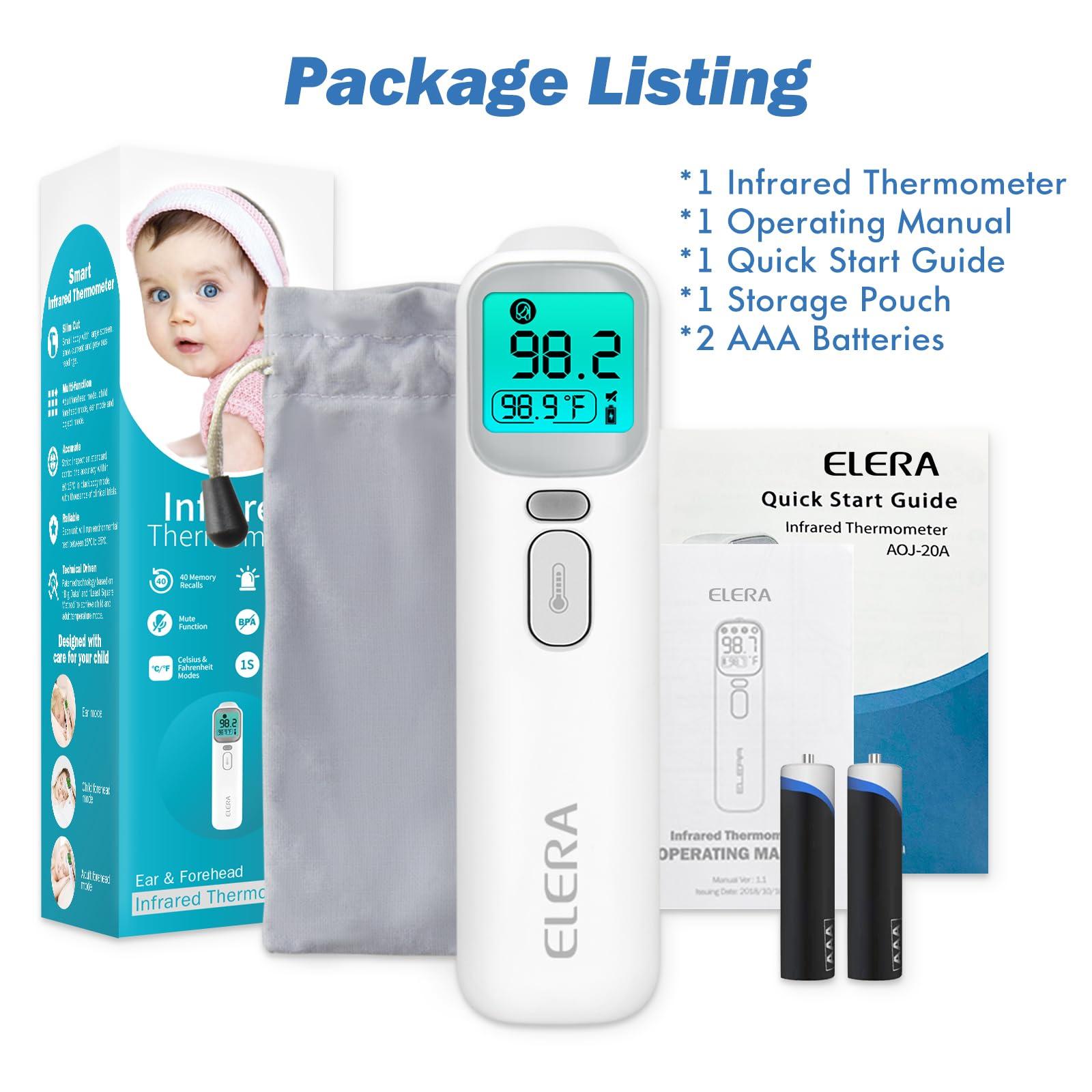 ELERA Elera Ear Thermometer for Kids, Baby Thermometer with Forehead and Ear Mode for Adults, Infant, Kids and Toddler, Touchless and 1 Second Reading with Fever Alarm and Mute Function, LCD