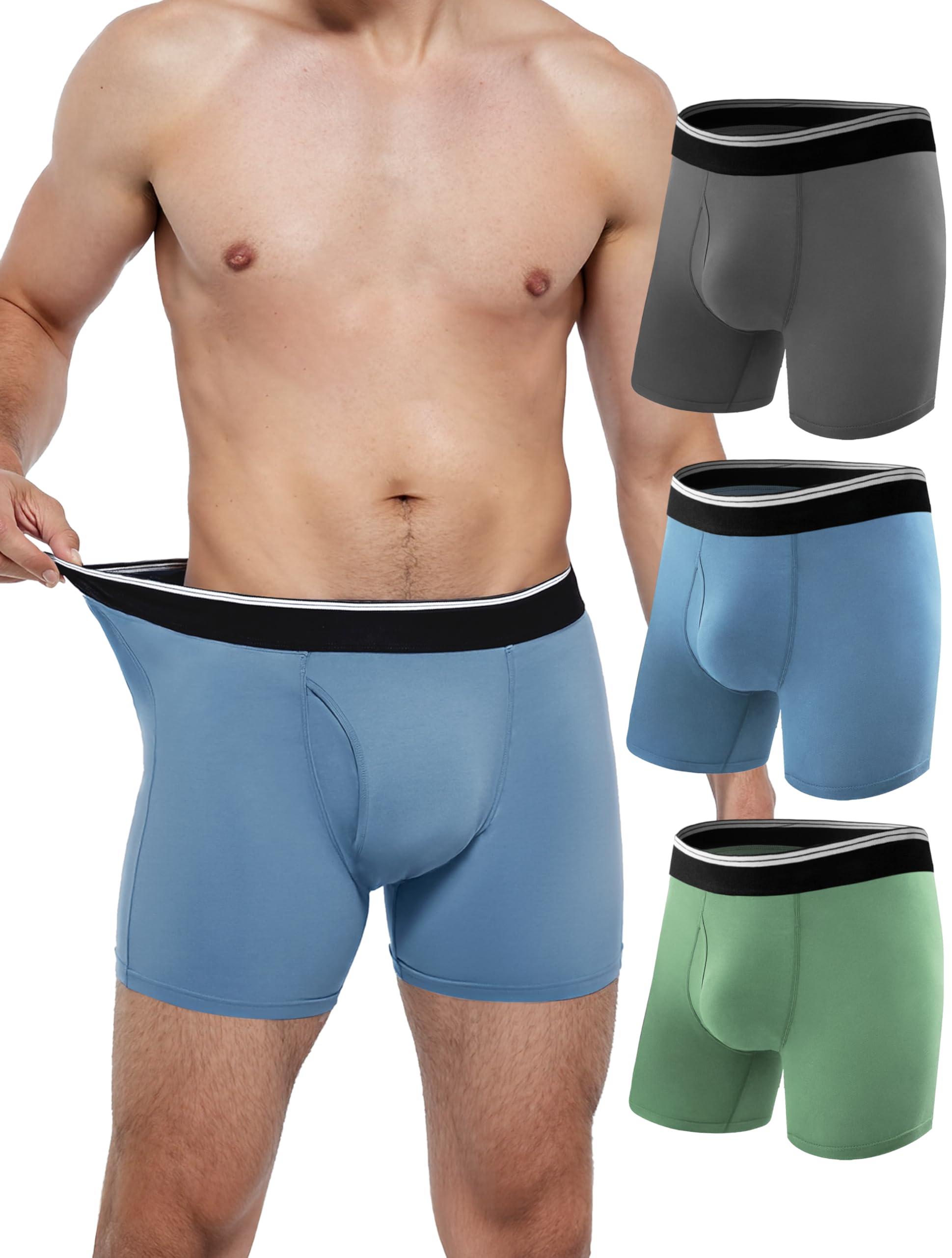 TIICHOO TIICHOO Mens Incontinence Underwear Boxer Briefs Washable Leak Proof Underwear for Men Soft Reusable 3 Pack(Dark Grey/Green/Blue, XX-Large)