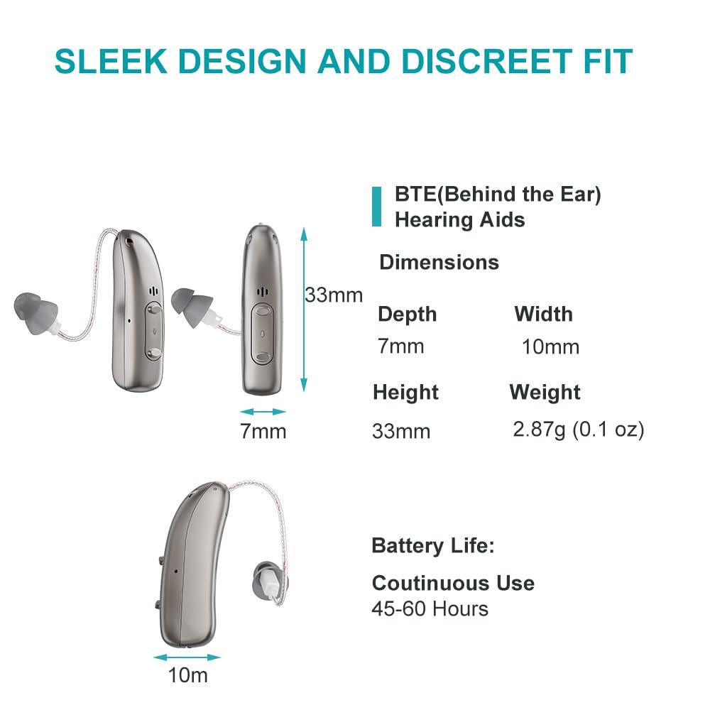 Mirasing Mirasing Rechargeable Hearing Aids for Seniors App Control with 4 Sound Modes BTE Hearing AidsRIC Hearing Aids Noise Cancelling Elderly Assistance Listening