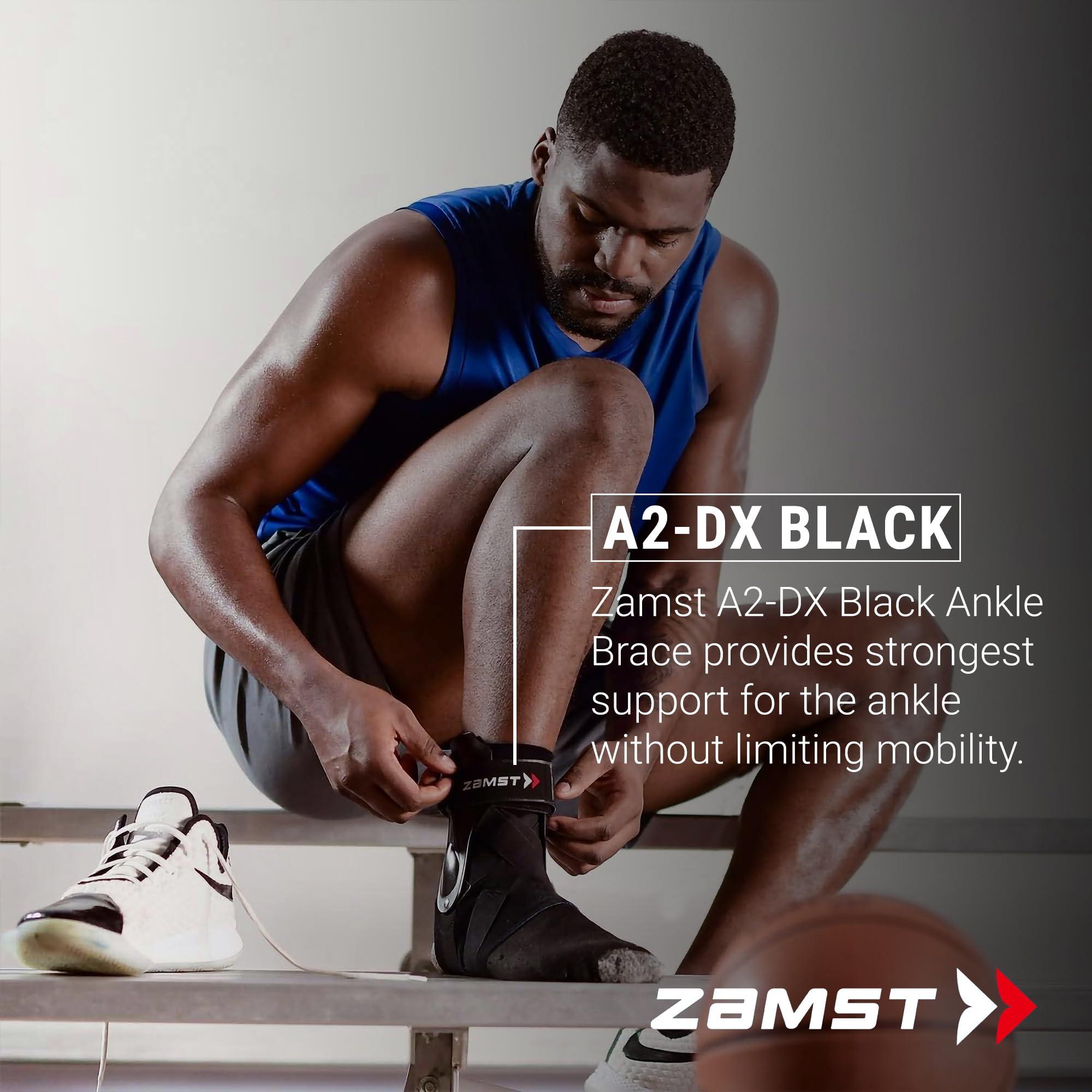 Zamst Zamst A2-DX Sports Ankle Brace with Protective Guards For High Ankle Sprains and Chronic Ankle Instability-for Basketball, Volleyball, Lacrosse, Football-Black, Left Large
