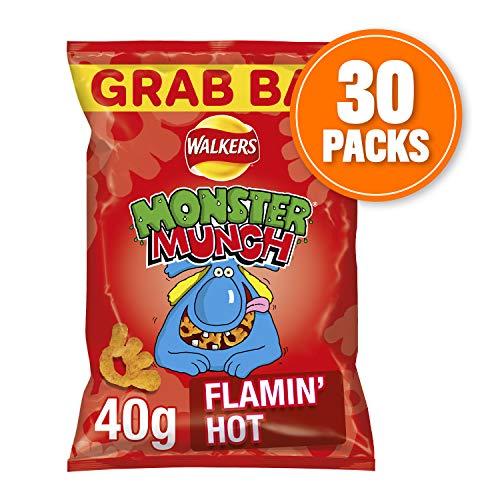 Walkers Monster Munch Flamin sweet and spicy Hot Snacks, 40g (Pack of 30),packaging may vary