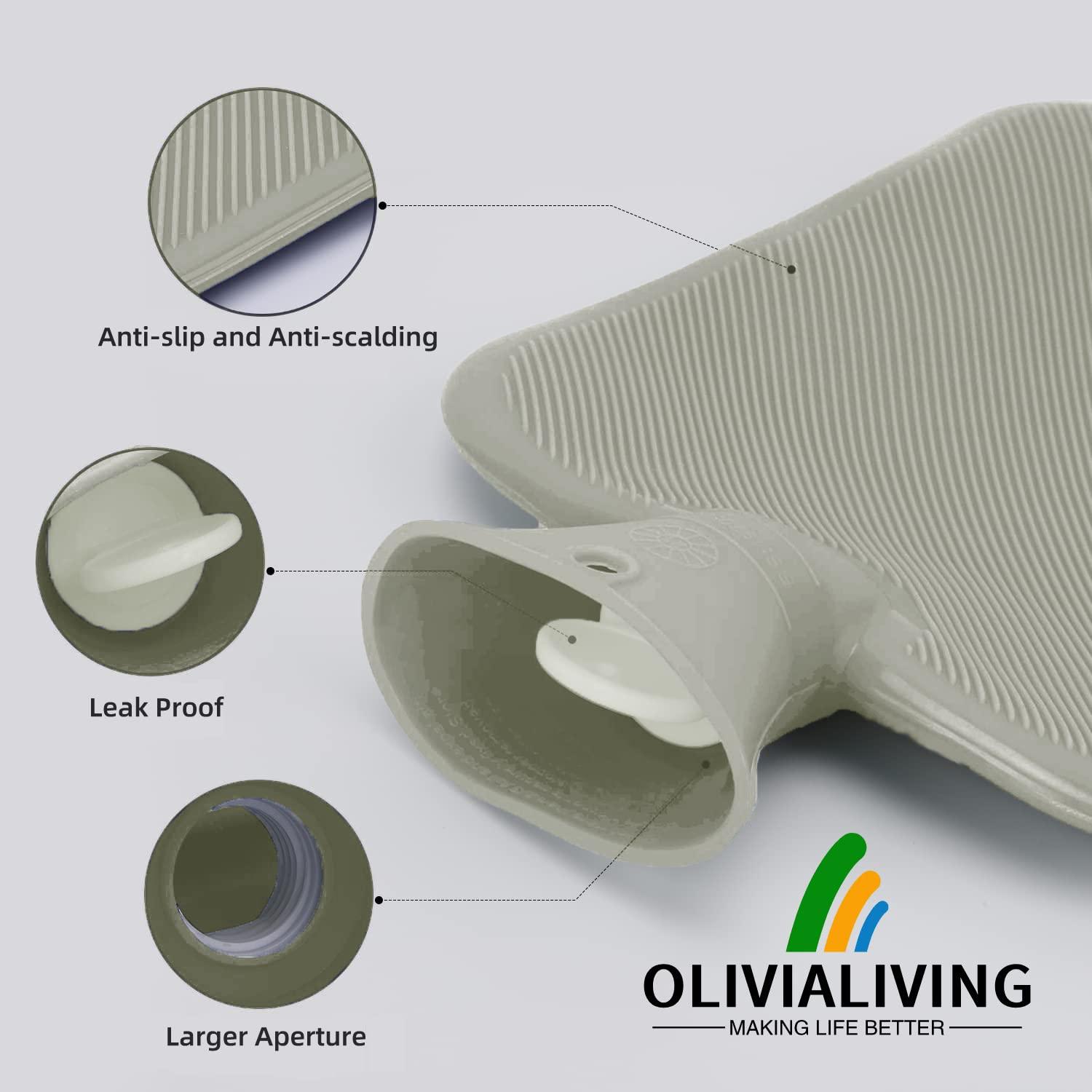 OliviaLiving OliviaLiving Hot Water Bag Hot Water Bottle 2 Liters Heat Up and Refreezable Hot Cold Pack with Knit Cover for Pain Relief Hot Cold Therapy