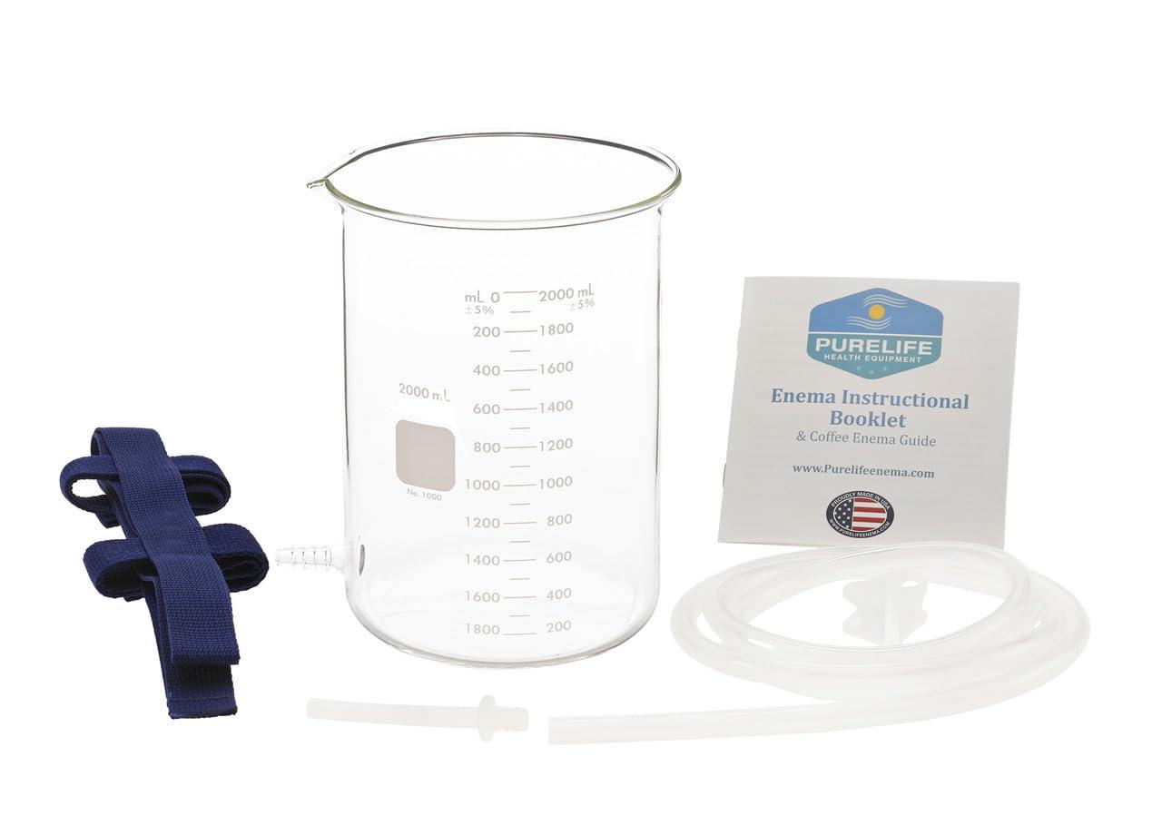 Purelife Enema Purelife Glass Enema Bucket Kit - Patented - 2 Qt Non Toxic Borosilicate Glass - Made in USA