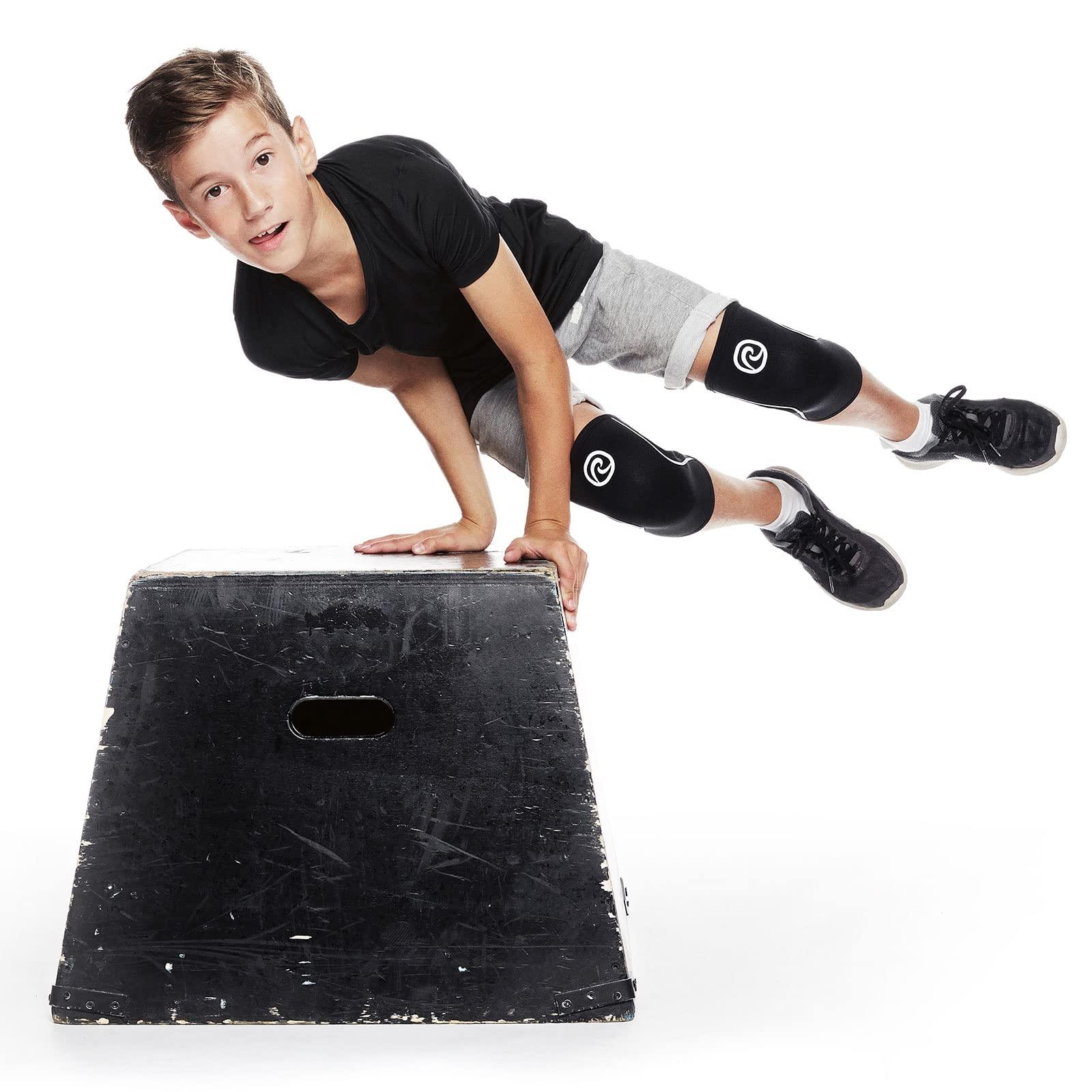 Rehband Rehband Kids Knee Sleeve made from 5mm Noprene, Knee Brace - Youth Girls & Boys Compression Knee Brace for Sports: Football, Hockey, Basketball or Running, Colour:Black - 1 Pair, Size:Large