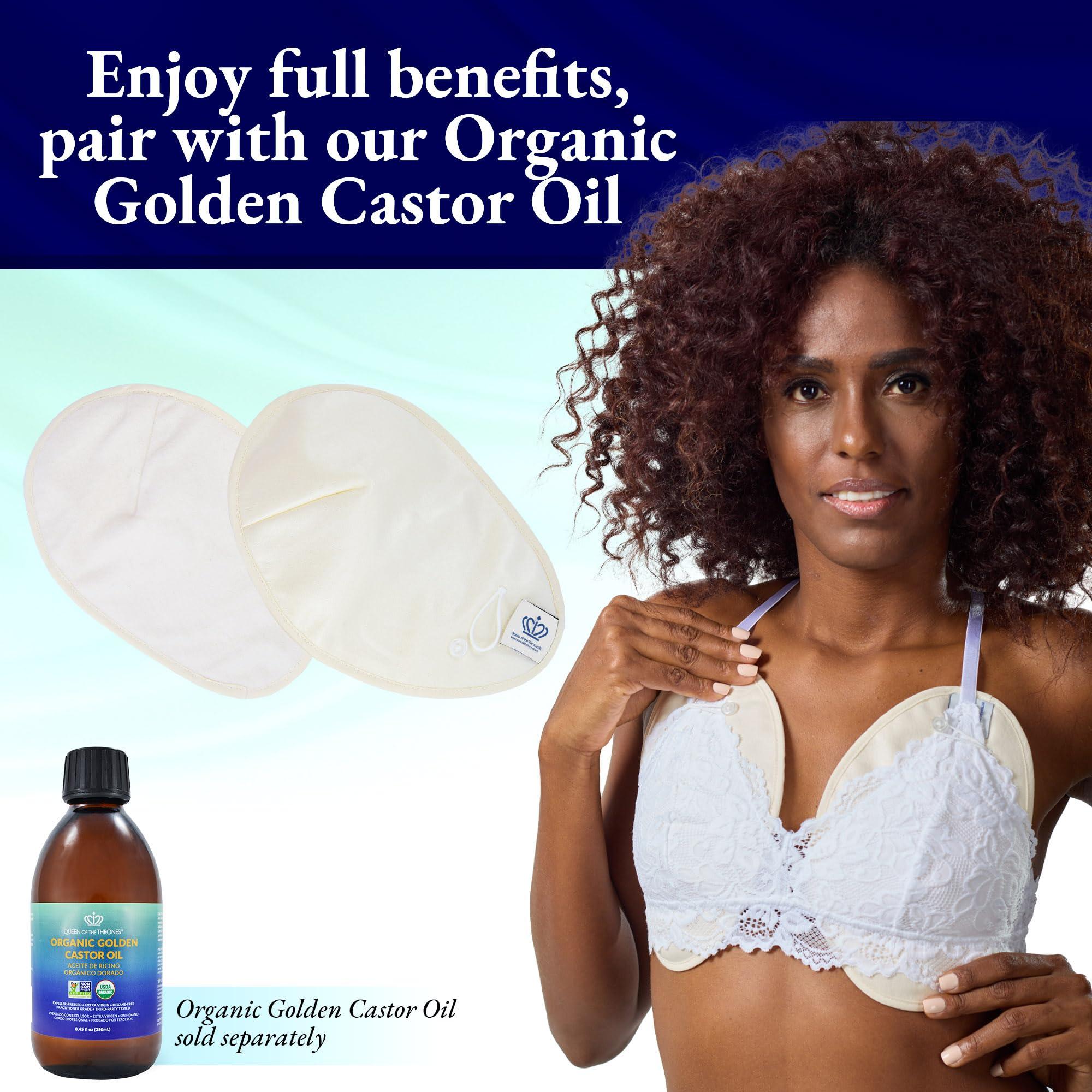QUEEN OF THE THRONES QUEEN OF THE THRONES Castor Oil Pack for Breast (Large) - Heatless, Less-Mess, Reusable - Organic Cotton Flannel, Comfort Fit, Soft Straps & Naturopathic Doctor Designed (Castor Oil Sold Separately)