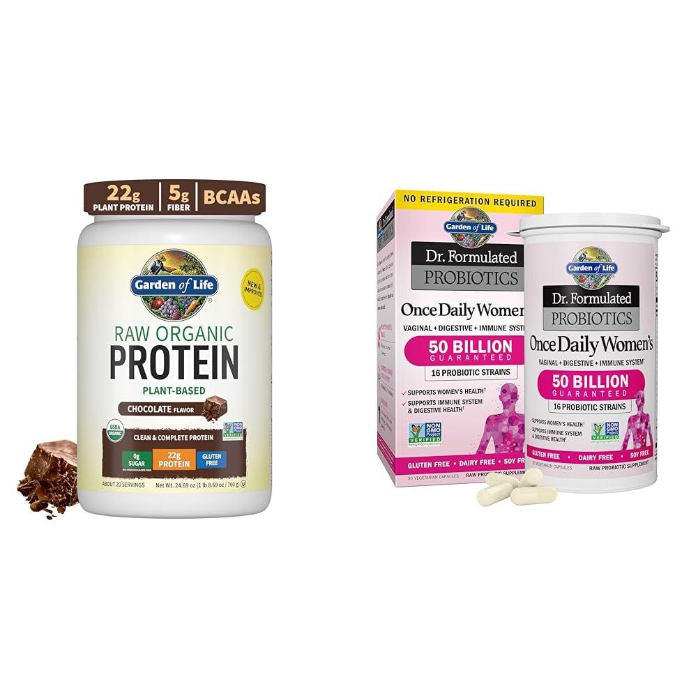 Garden of Life Garden of Life Vegan Protein Powder - 22g Raw Plant Protein, BCAAs, Probiotics & Digestive Enzymes & Dr. Formulated Women\'s Probiotics Once Daily, 16 Strains, 50 Billion, 30 Count